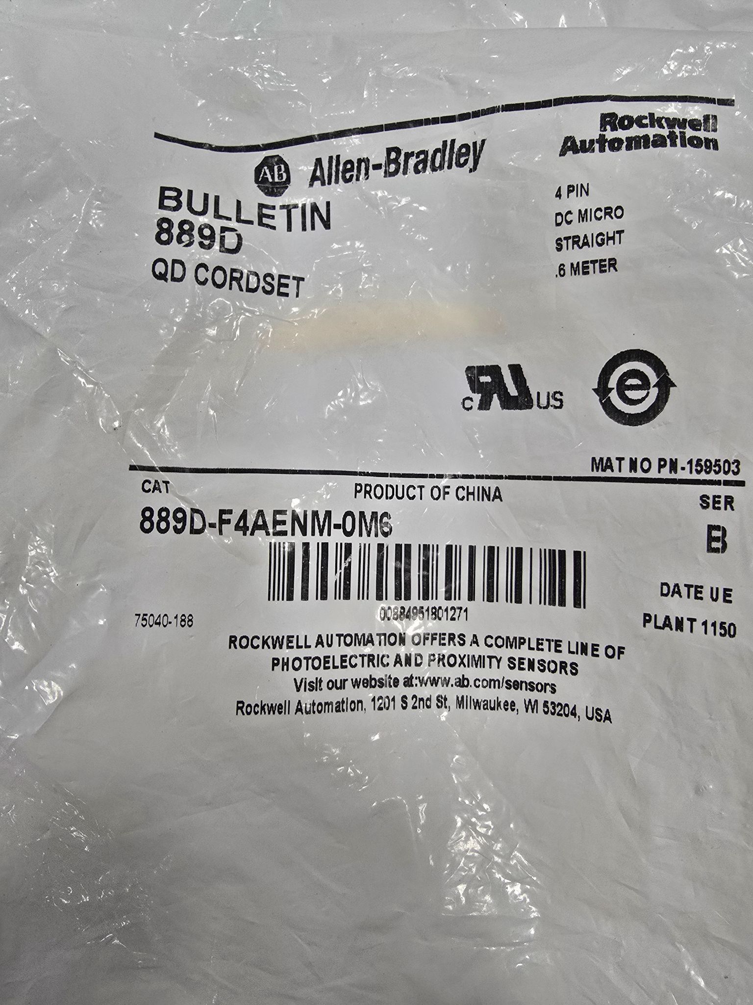 ALLEN BRADLEY 889D-F4AENM-0M6 4PIN CABLE NEW 1