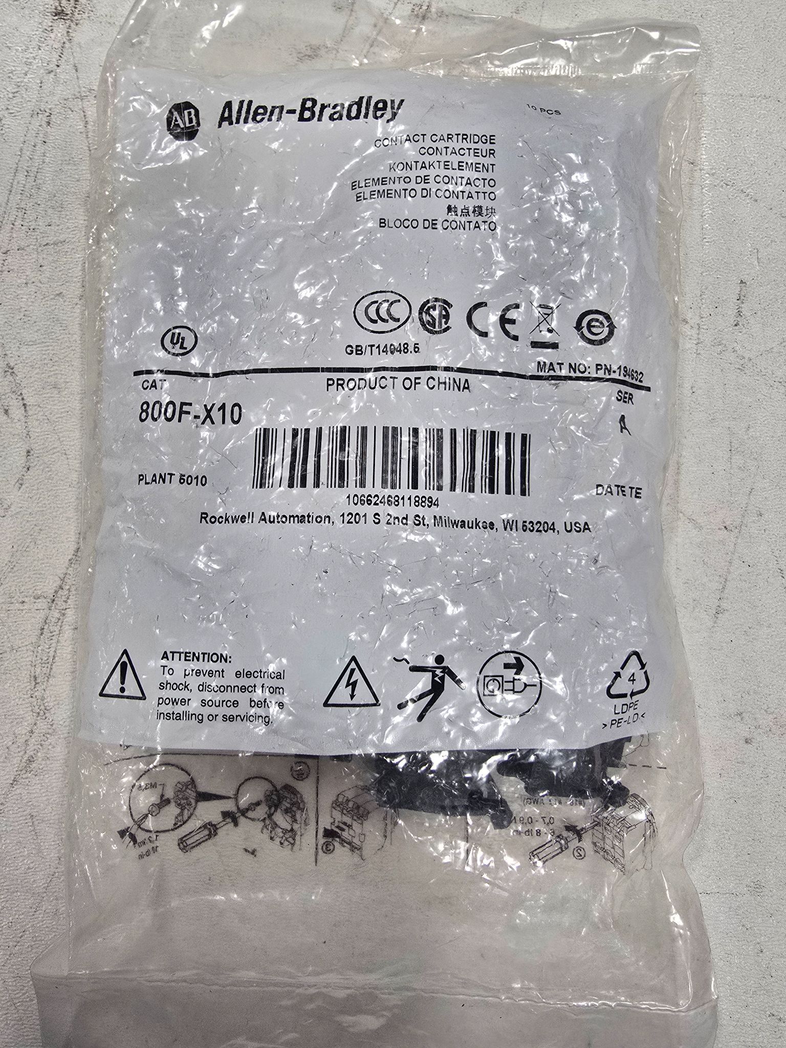 ALLEN BRADLEY 800F-X10 CONTACT CARTRIDGE PACK OF 10 NEW 0