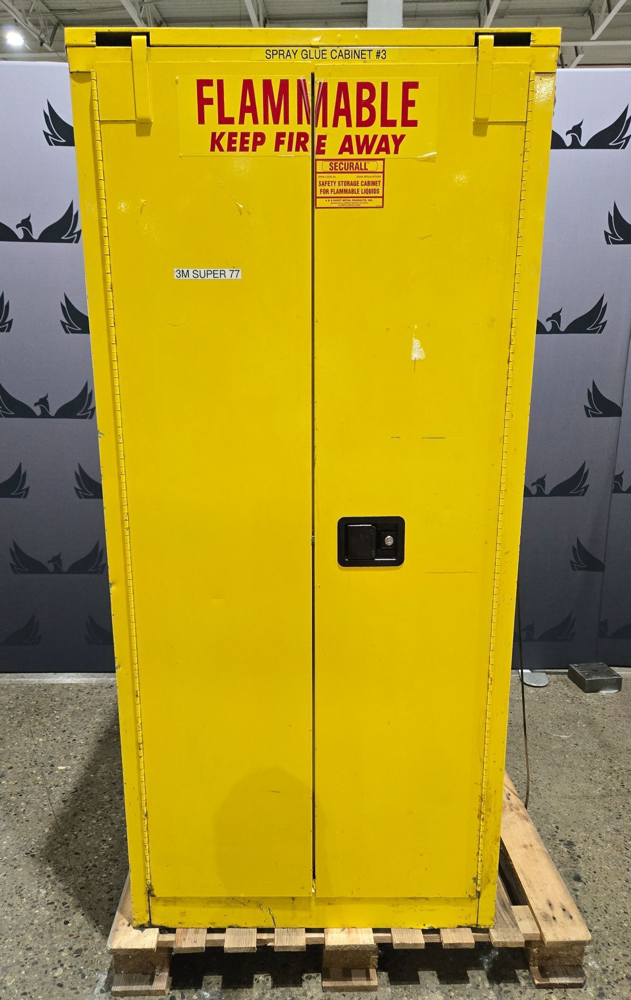 A & A SHEET METAL PRODUCTS SECURALL FLAMMABLE STORAGE CABINET USED 0