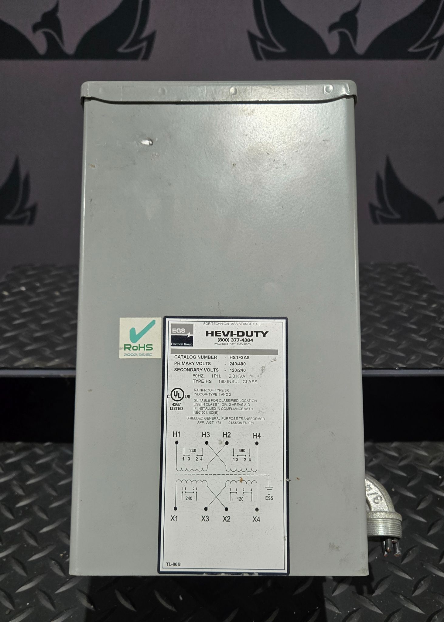 EGS HS1F2AS Transformer 240/480V - 120/240V, 2 kVa, 1 PH USED 0