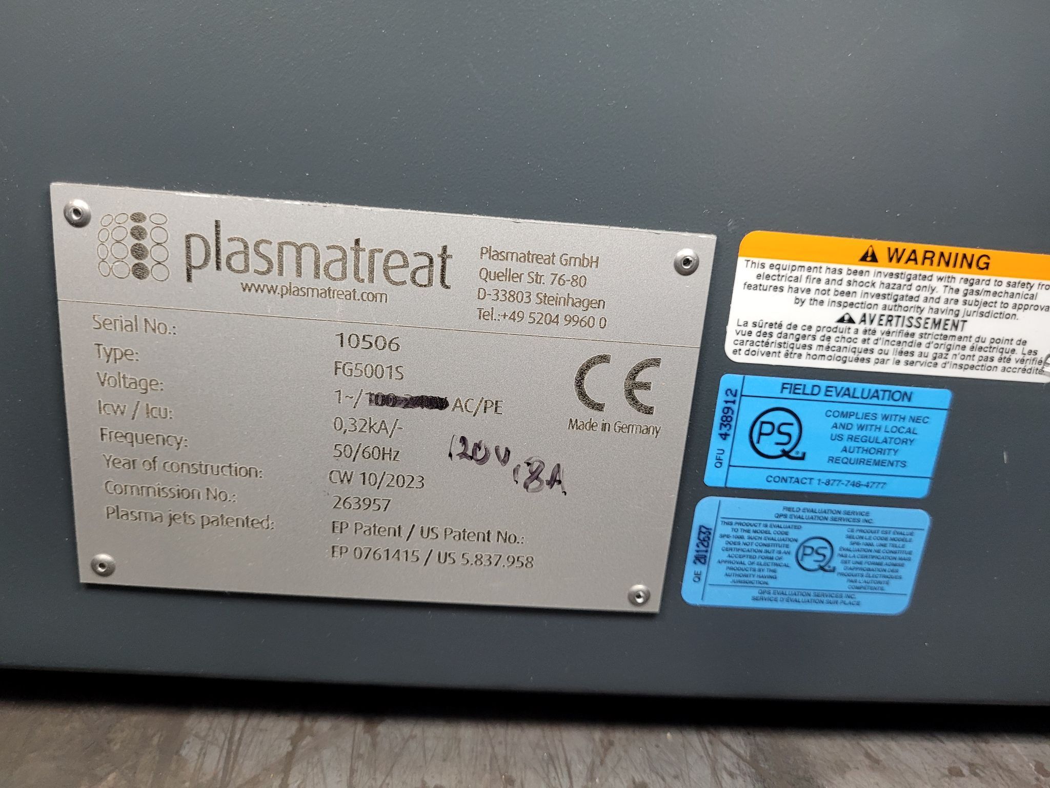 PLASMATREAT FG5001S SYS Plasma Generator W/ BOFA AD350 Laser Fume Extractor USED 3