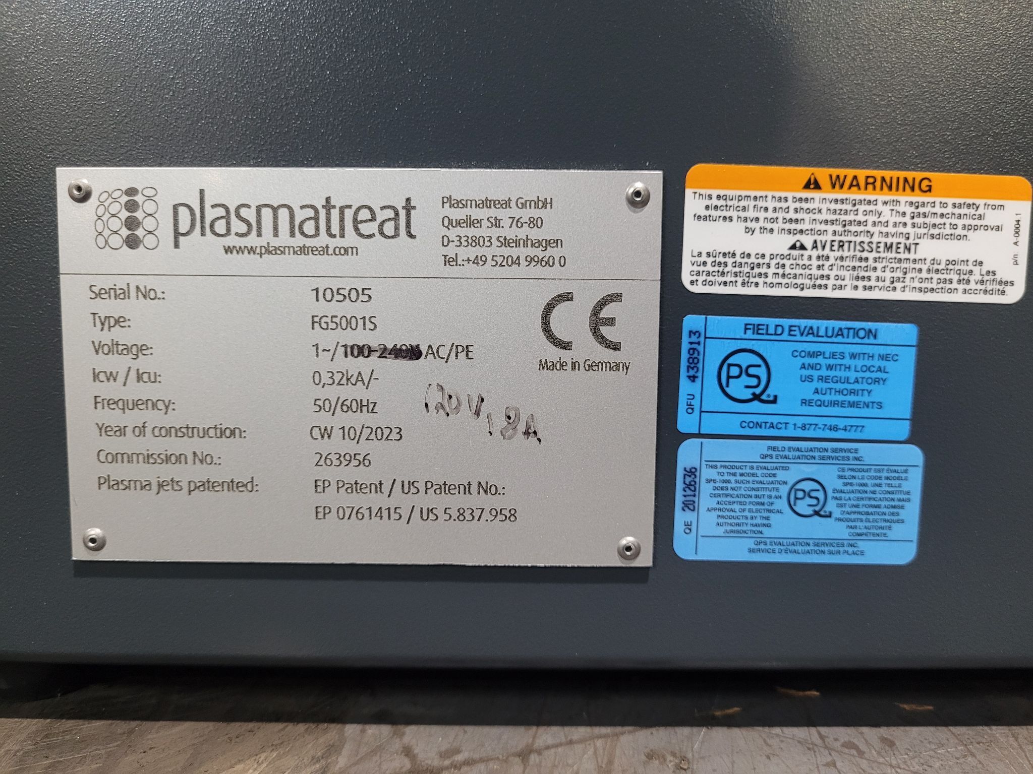 PLASMATREAT FG5001S SYS Plasma Generator W/ BOFA AD350 Laser Fume Extractor USED 2