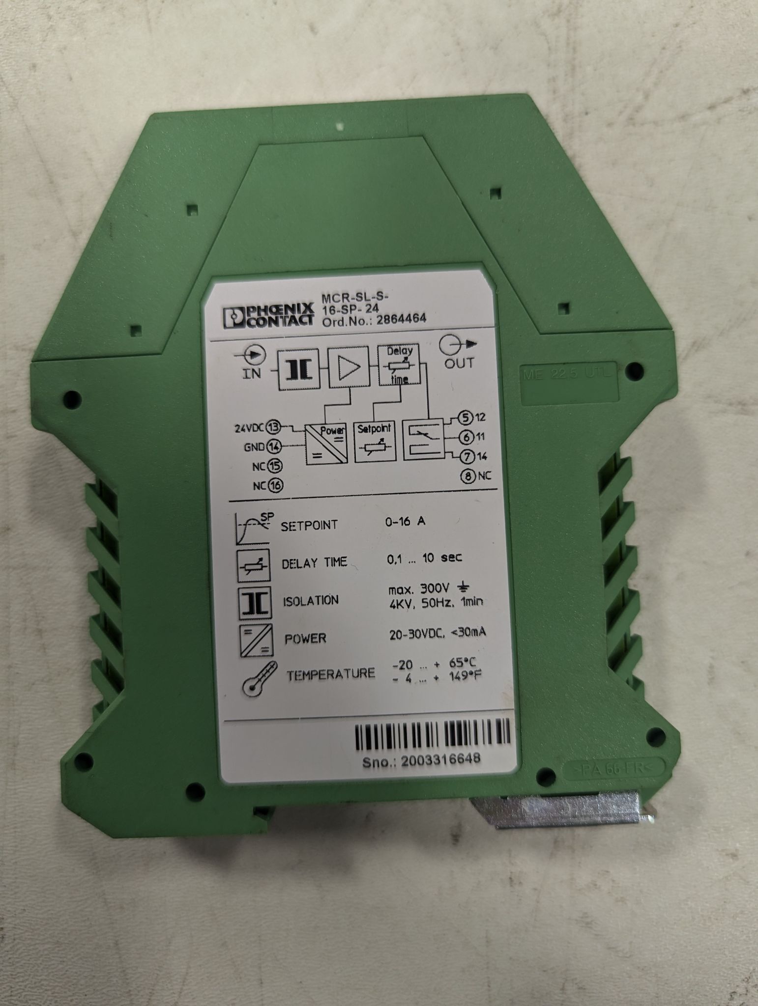 PHOENIX CONTACT MCR-SL-S-16-SP-24 RELAY OUTPUT MODULE USED 1