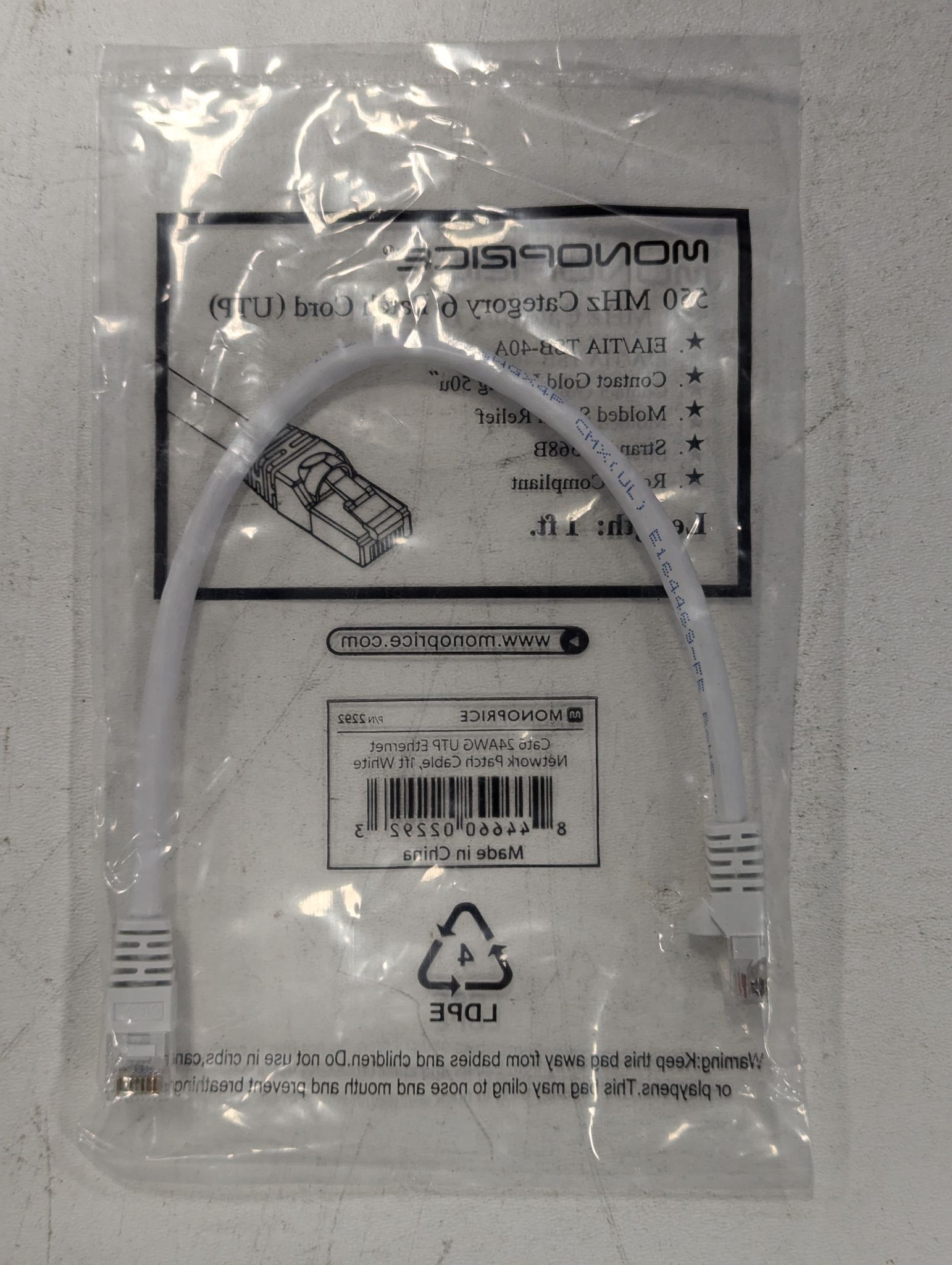 MONOPRICE 2292 Cat6 1ft Fullboot Series Ethernet Cable LOT OF 15 NEW 1