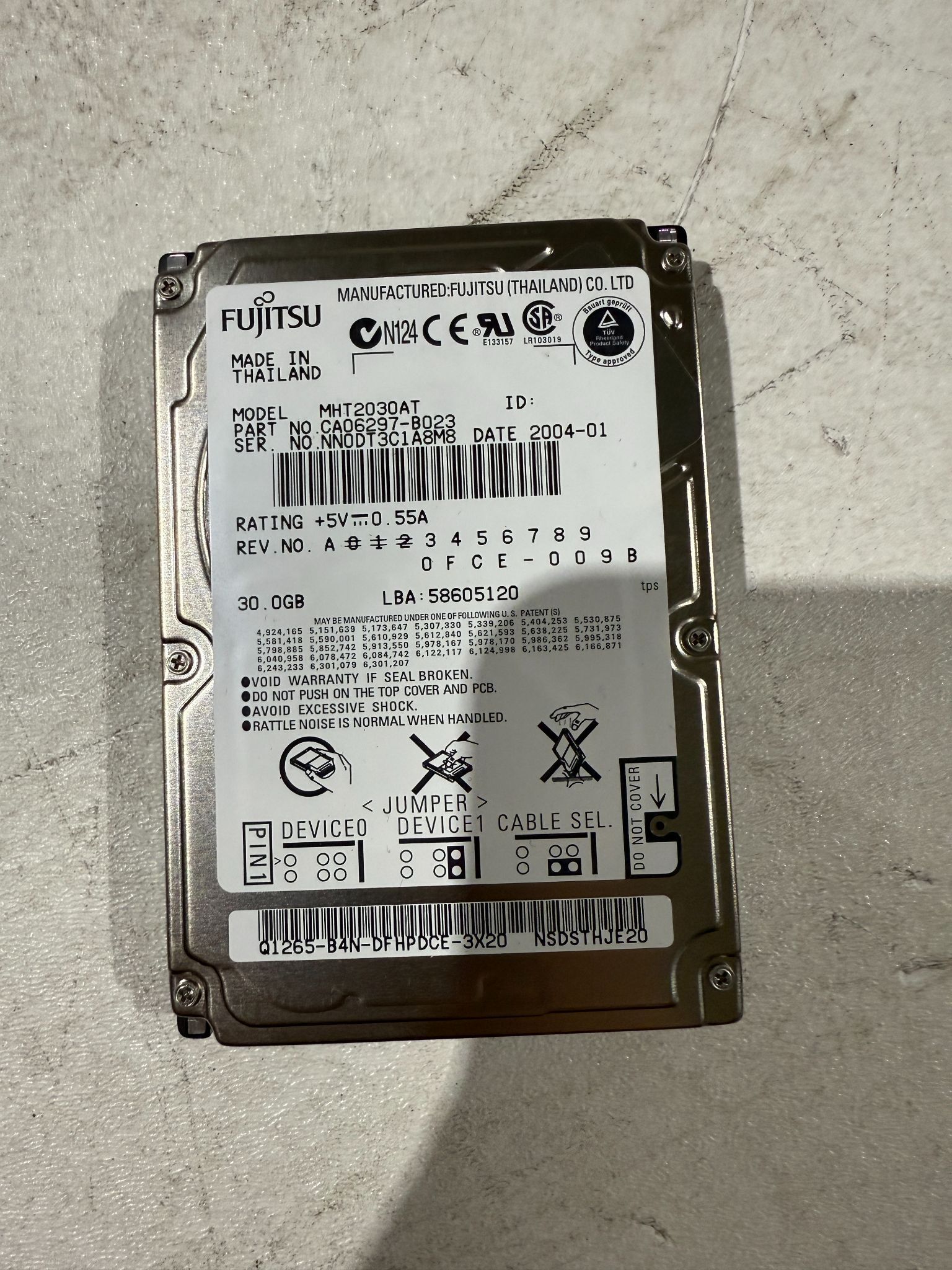 FUJITSU MHT2030AT 30GB 2.5IN IDE LAPTOP HARD DRIVE USED 0