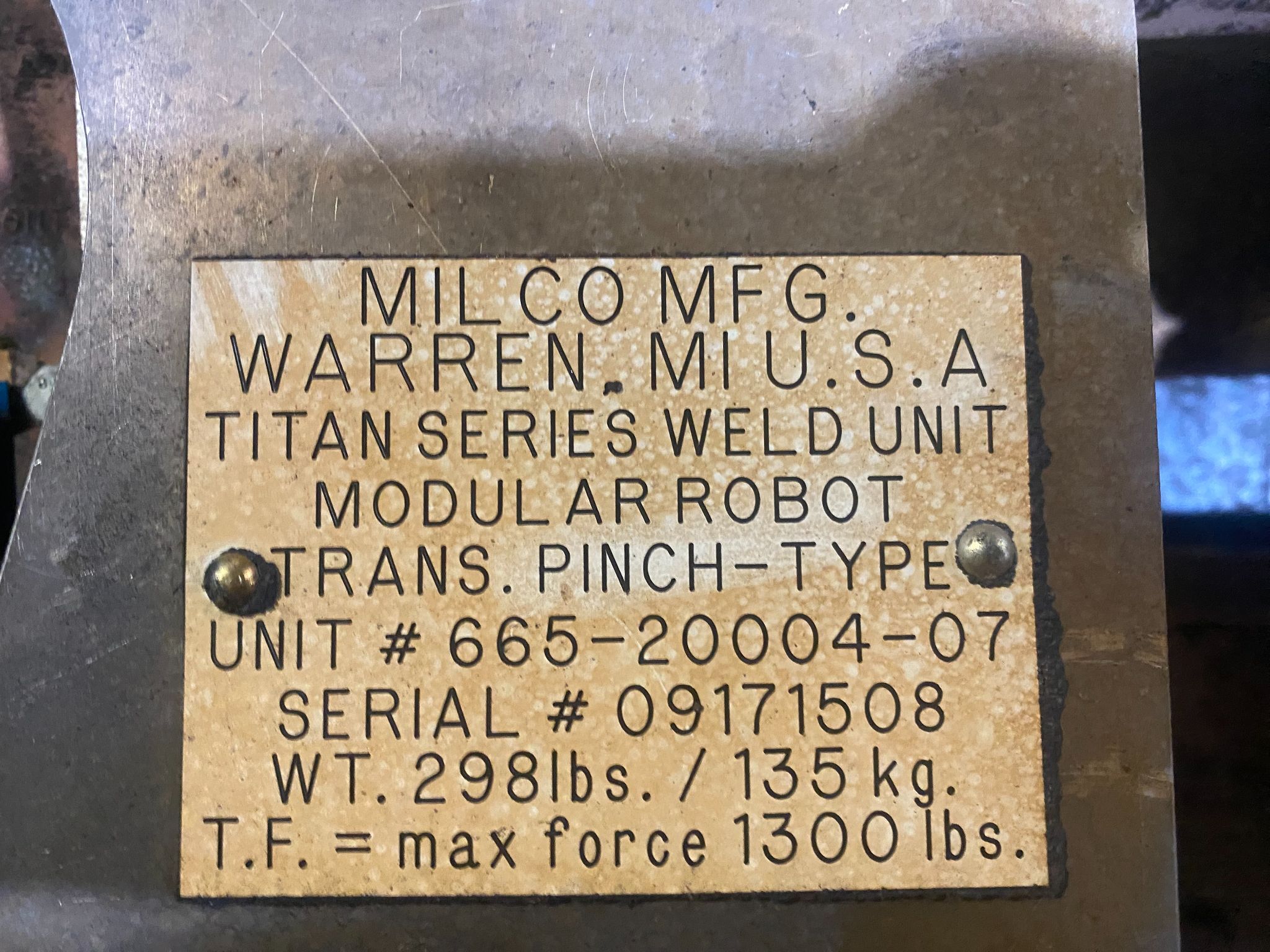 MILCO 665-20004-07 Titan Series Pinch Type Weld Gun PARTS ONLY 5