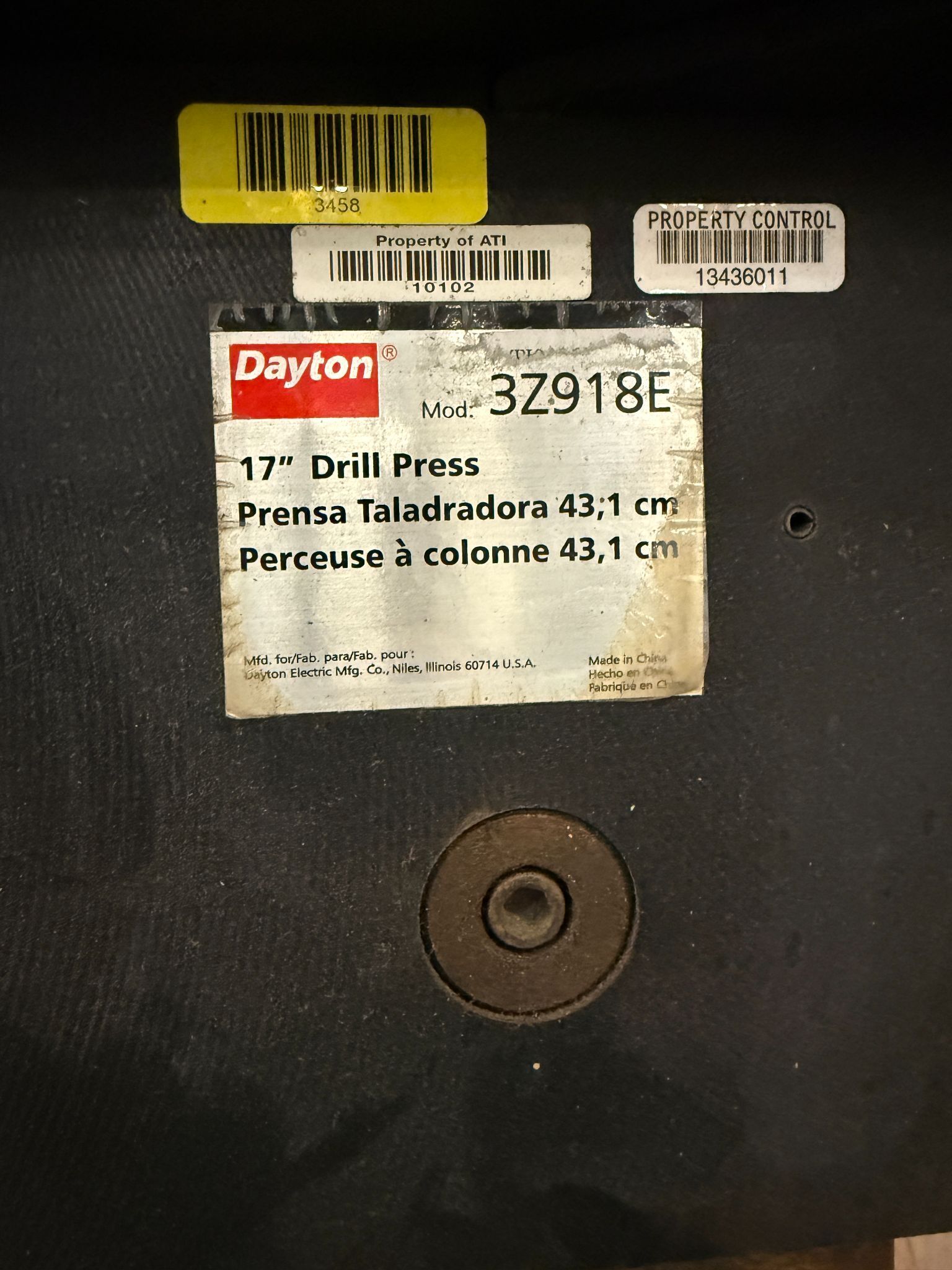 DAYTON 3Z19E 17" DRILL PRESS USED 5