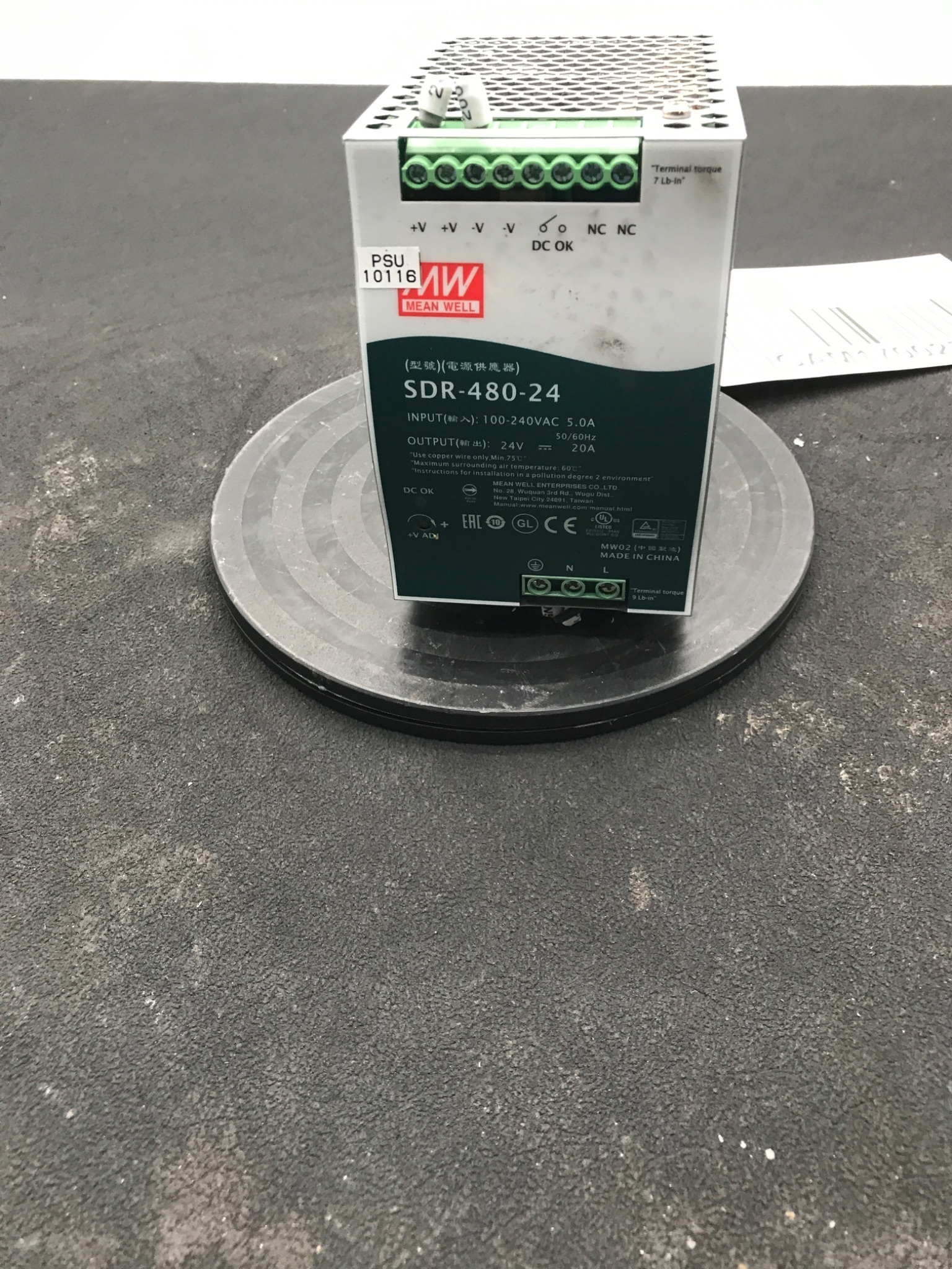 MEAN WELL SDR-480-24 DIN RAIL POWER SUPPLY 24V 20A 480W USED 0