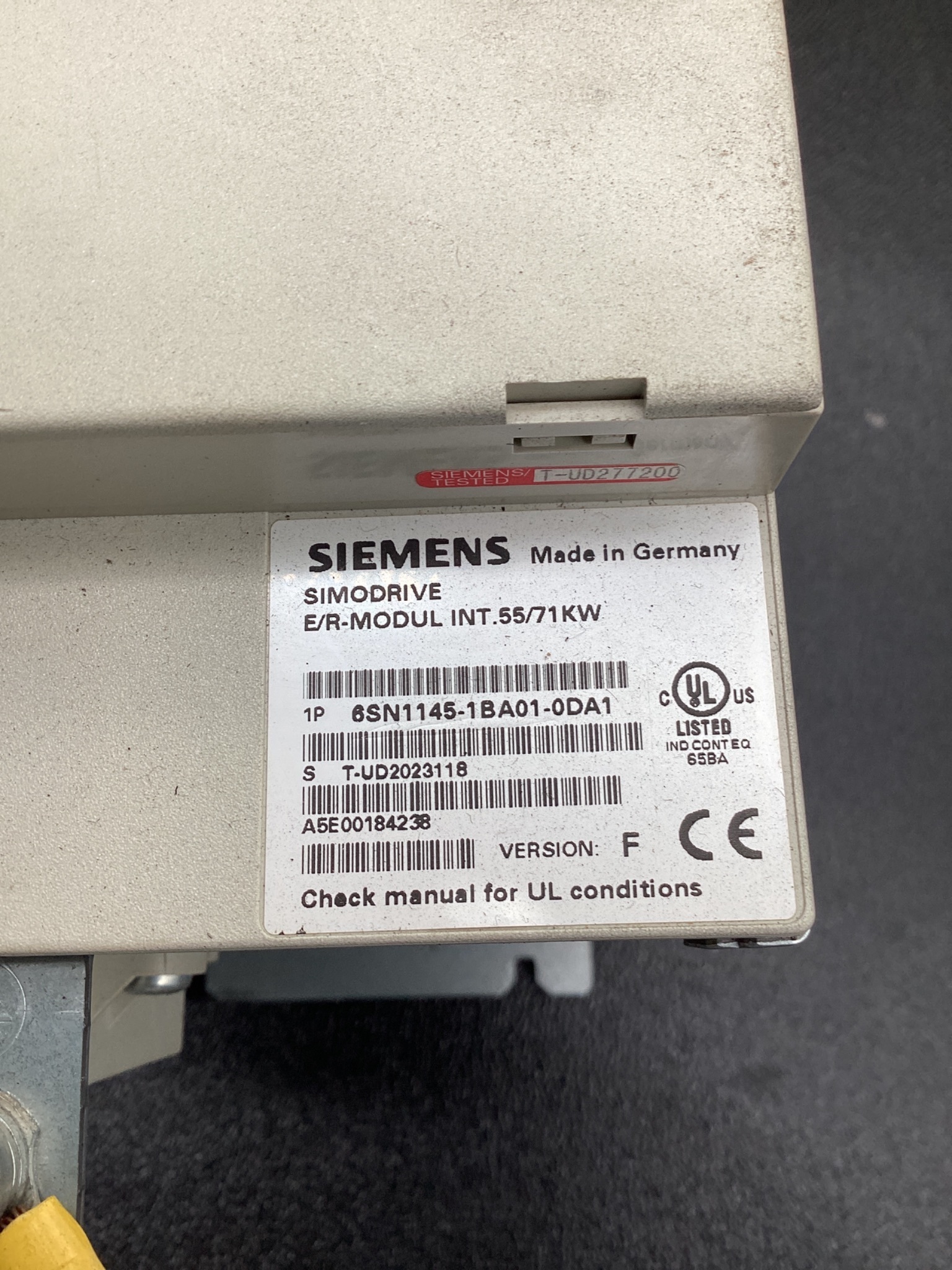 SIEMENS 6SN1145-1BA01-0DA1 SIMODRIVE 611 INFEED MODULE 55KW USED 7