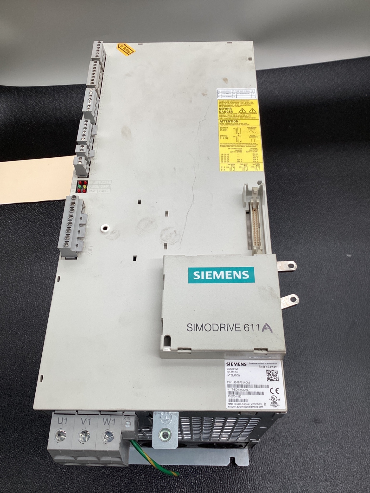 SIEMENS 6SN1145-1BA02-0CA2 SIMODRIVE 611 INFEED MODULE 36KW USED 0