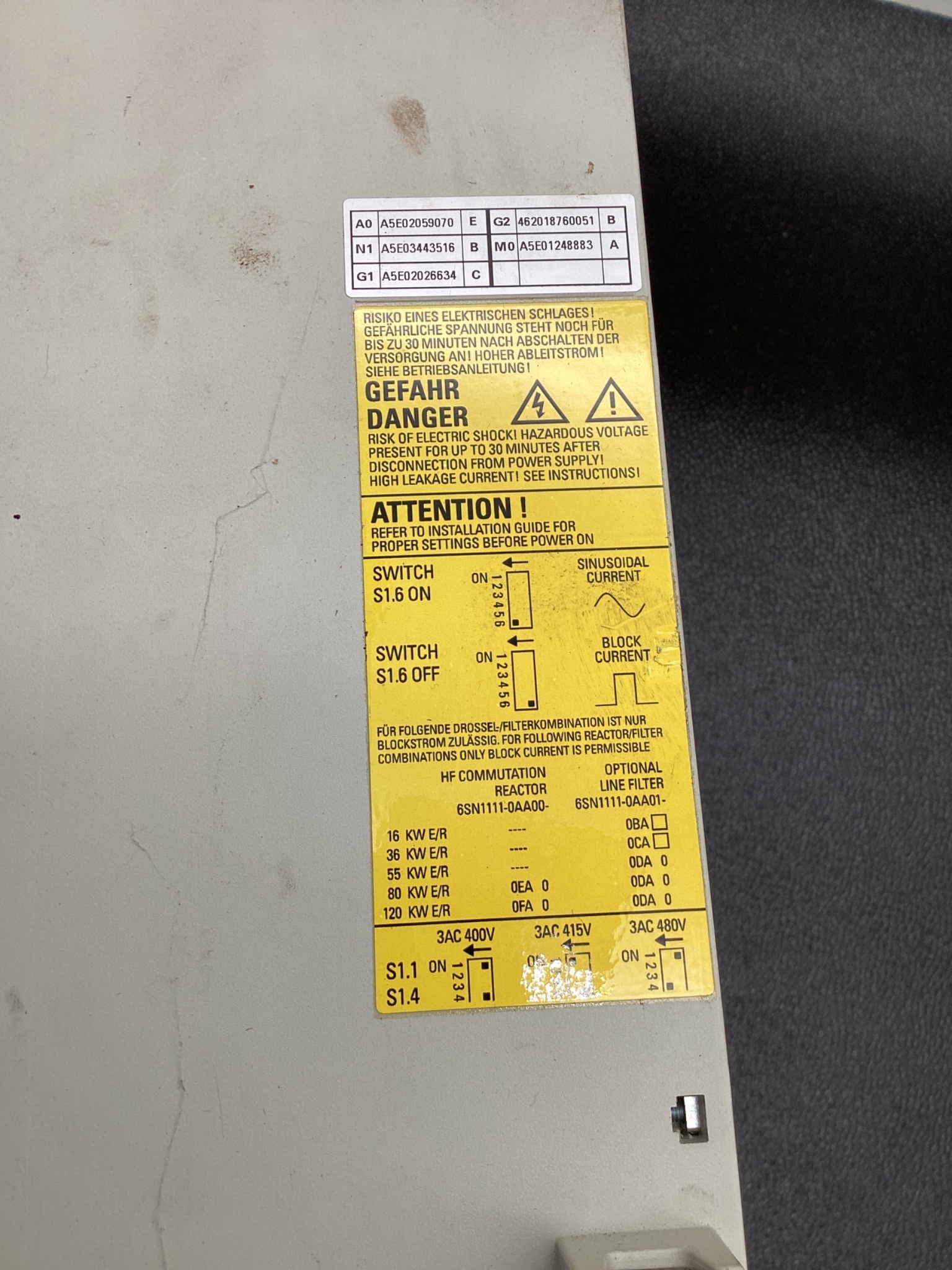 SIEMENS 6SN1145-1BA02-0CA2 SIMODRIVE 611 INFEED MODULE 36KW USED 7