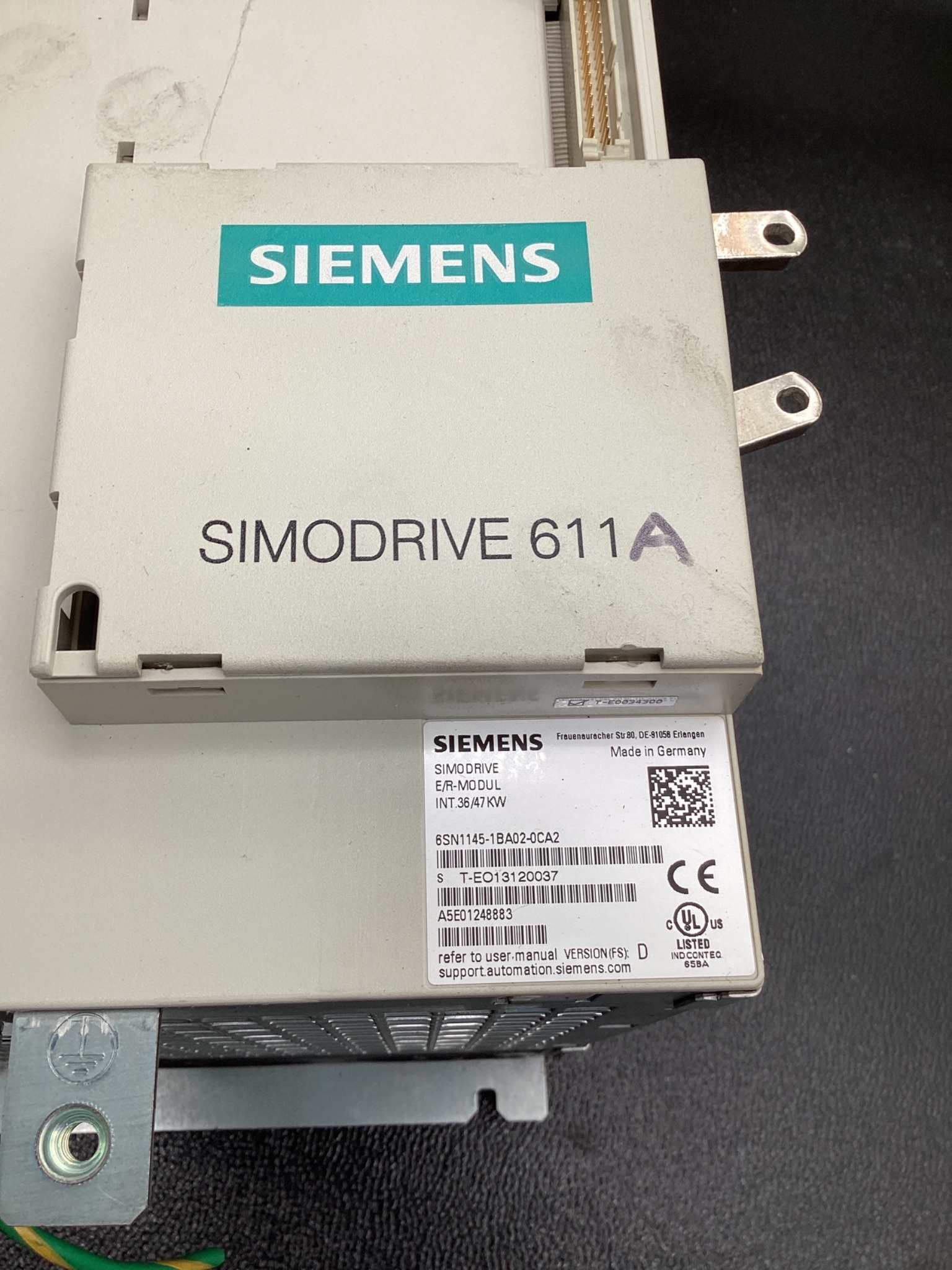 SIEMENS 6SN1145-1BA02-0CA2 SIMODRIVE 611 INFEED MODULE 36KW USED 8