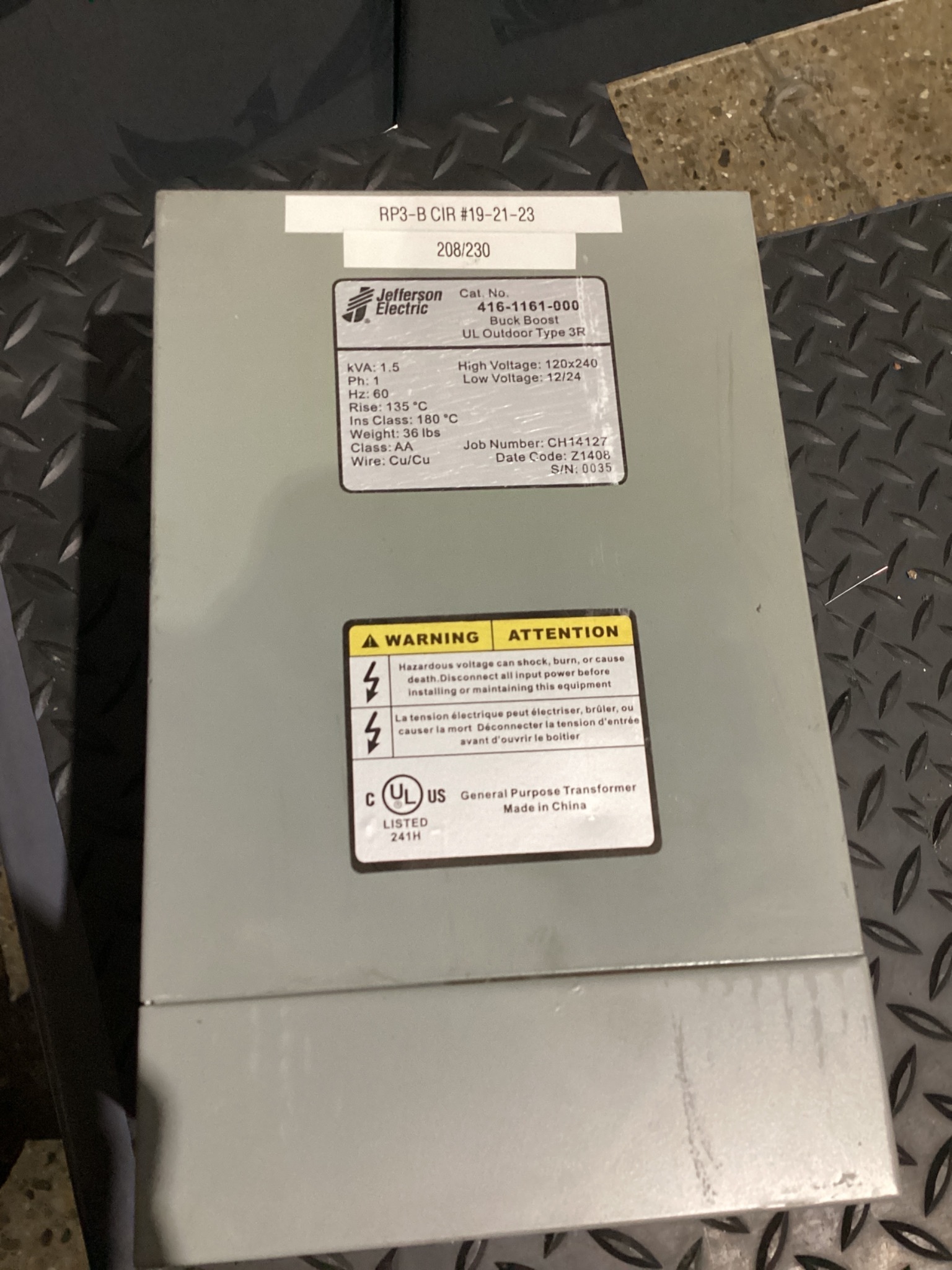 JEFFERSON ELECTRIC 416-1161-000 BUCK-BOOST TRANSFORMER USED 1
