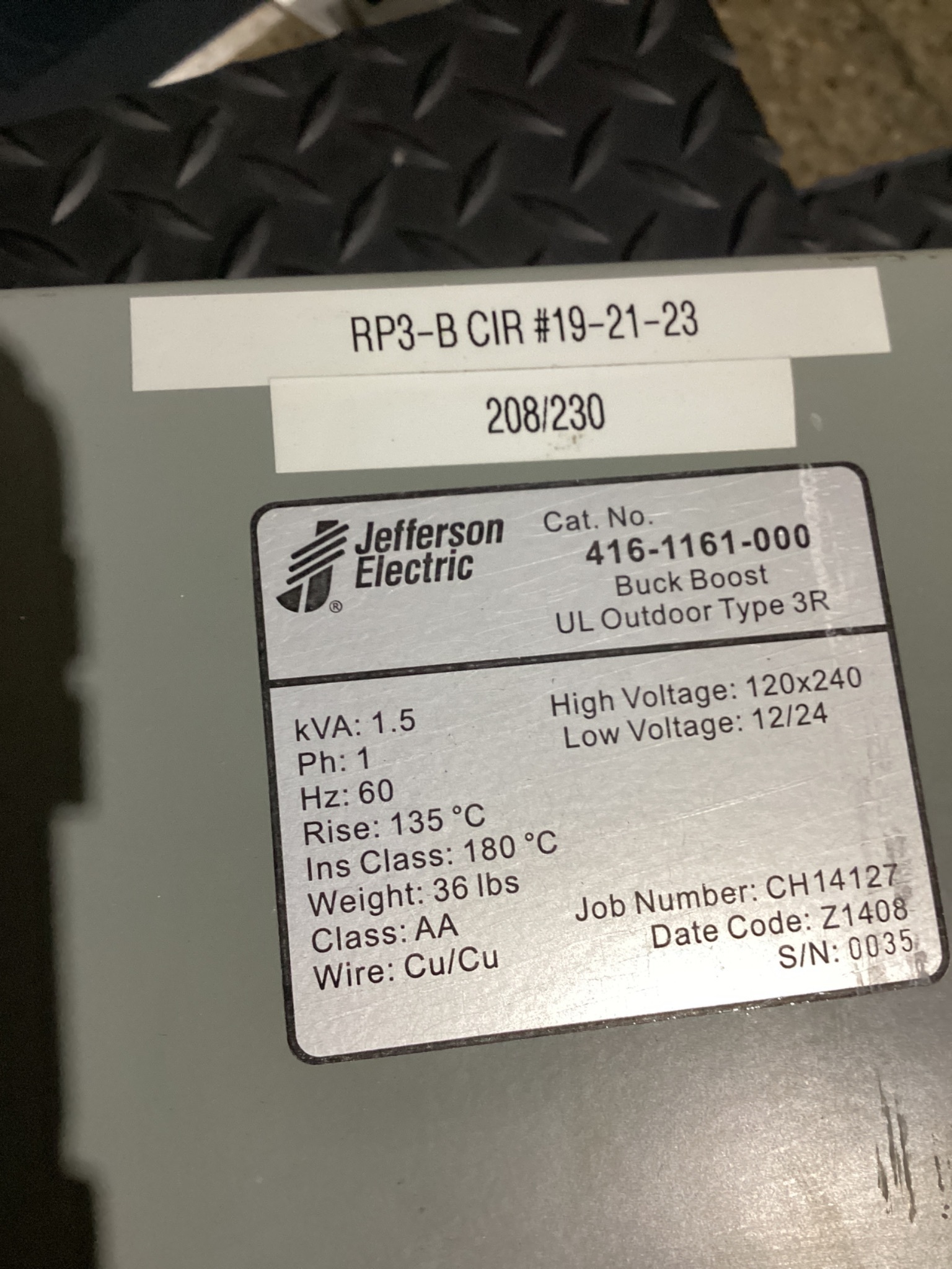 JEFFERSON ELECTRIC 416-1161-000 BUCK-BOOST TRANSFORMER USED 3