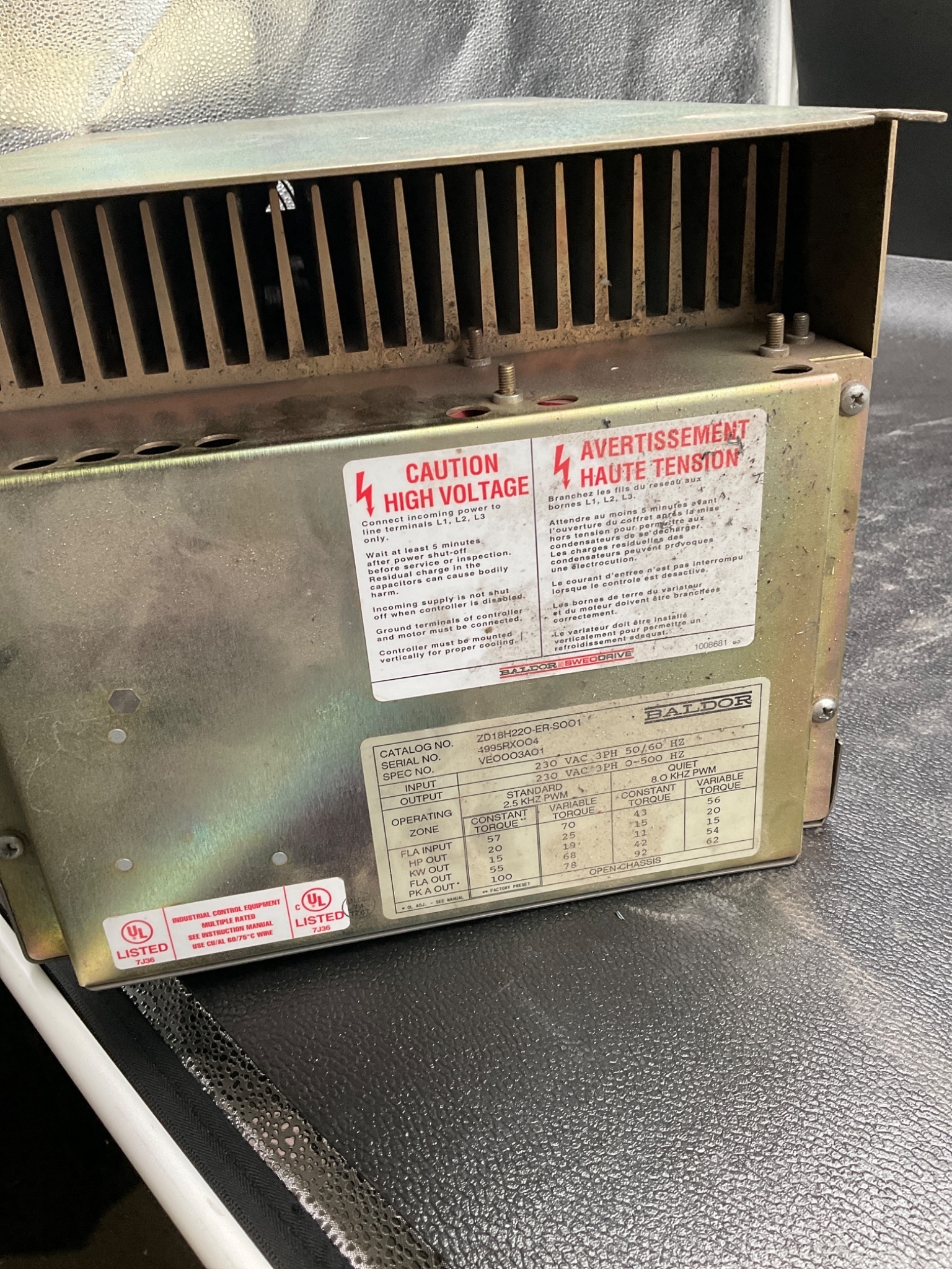 BALDOR ZD18H22O-ER-SOO1 VECTOR DRIVE USED 3