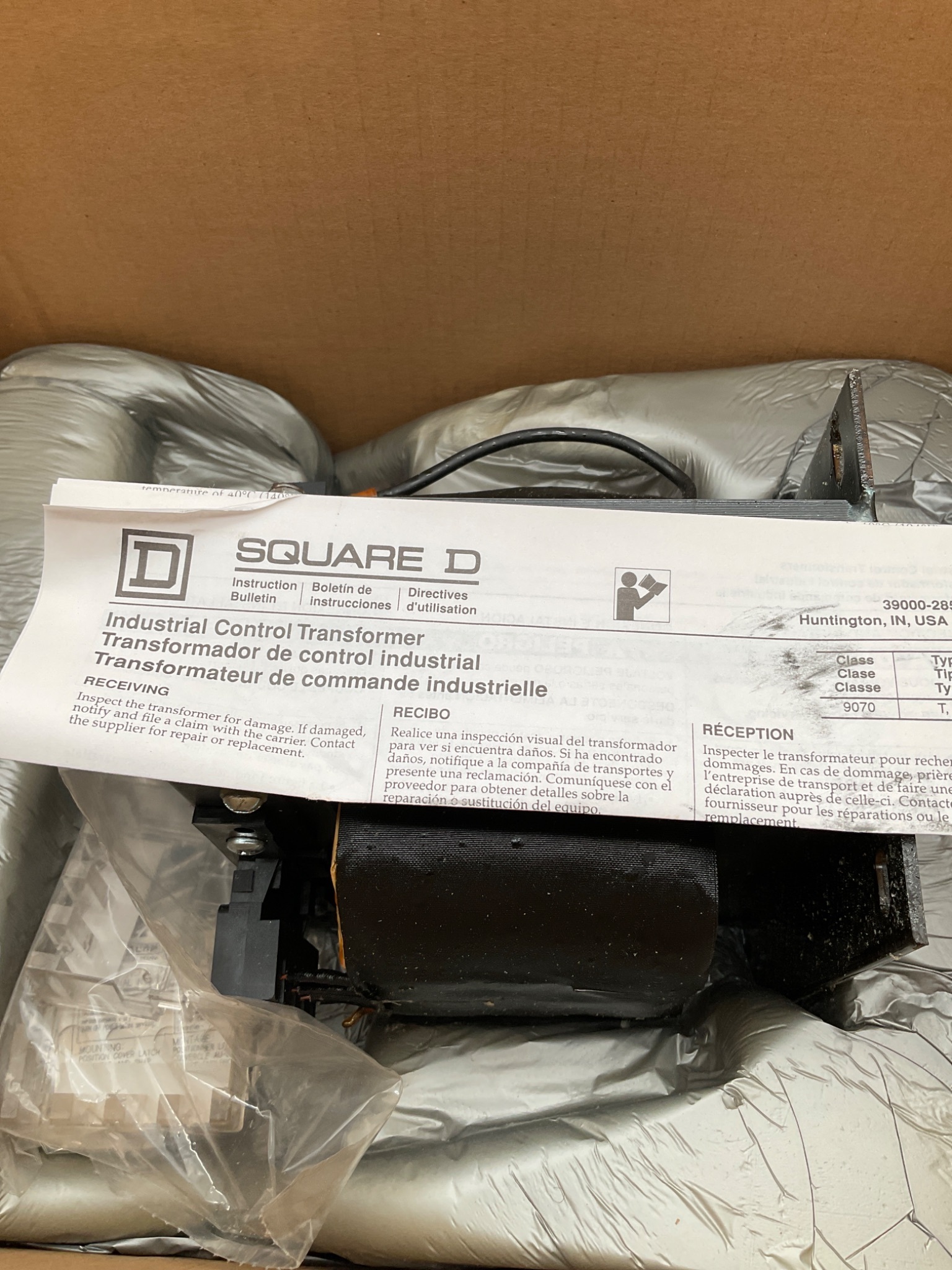 SQUARE D 9070T1500D1 CONTROL TRANSFORMER USED 2