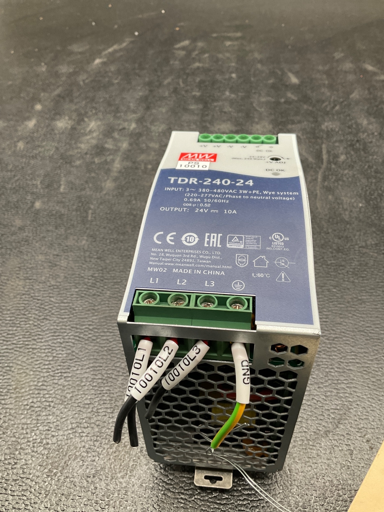 MEAN WELL TDR-240-24 DIN RAIL POWER SUPPLY 24V 10A 240W 3-PHASE USED 3
