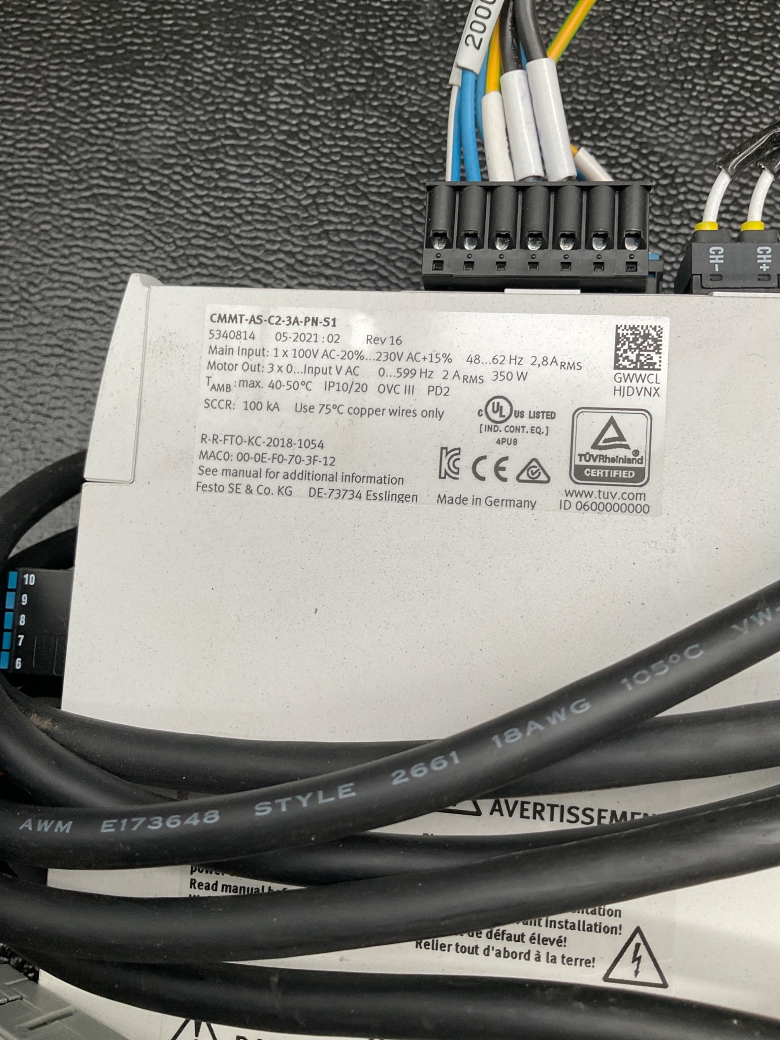 FESTO CMMT-AS-C2-3A-PN-S1 COMPACT SERVO DRIVE PROFINET 3A USED 1