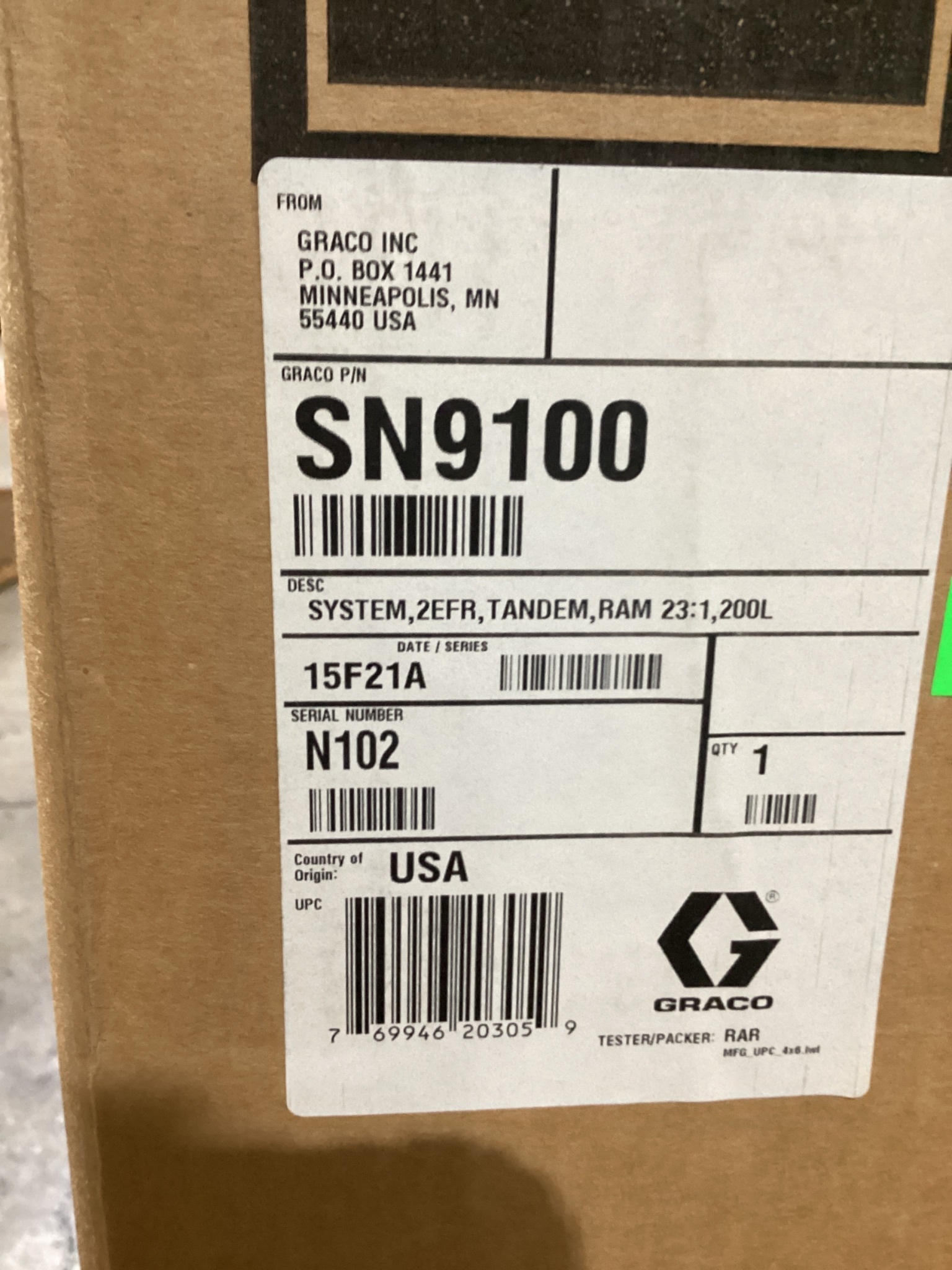 GRACO SN9100 SEALANT SYSTEM TANDEM RAM 23:1 200L NEW 4