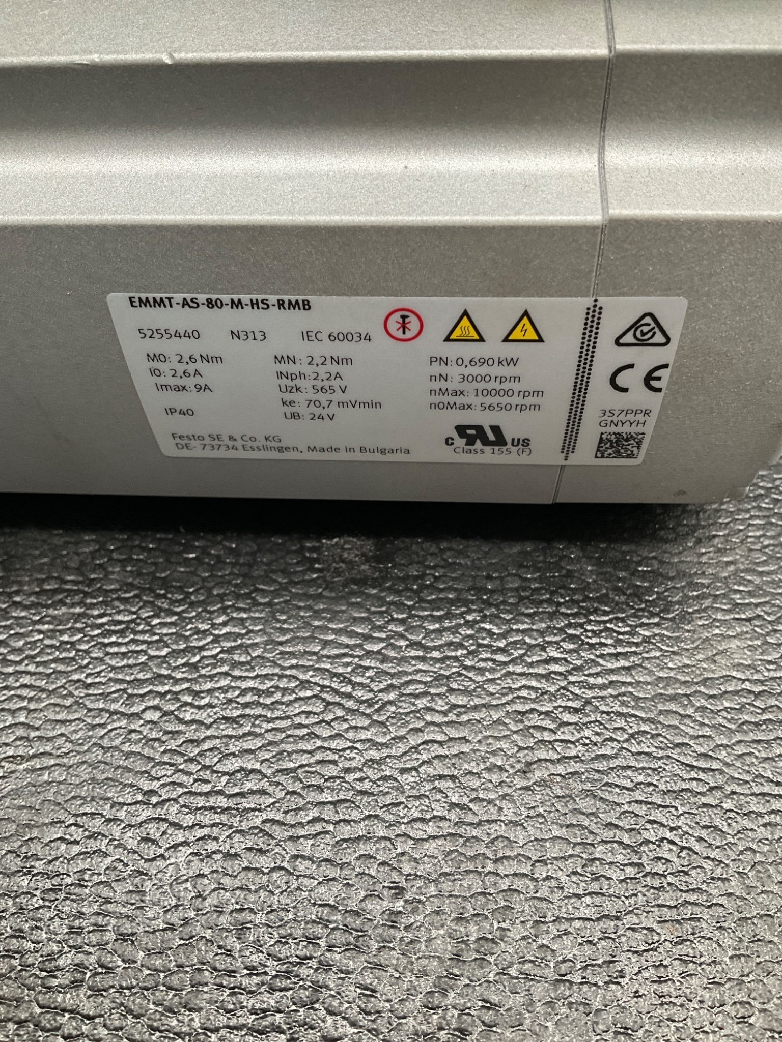 FESTO EMMT-AS-80-M-HS-RMB SERVO MOTOR 10000RPM ABSOLUTE ENCODER USED 2