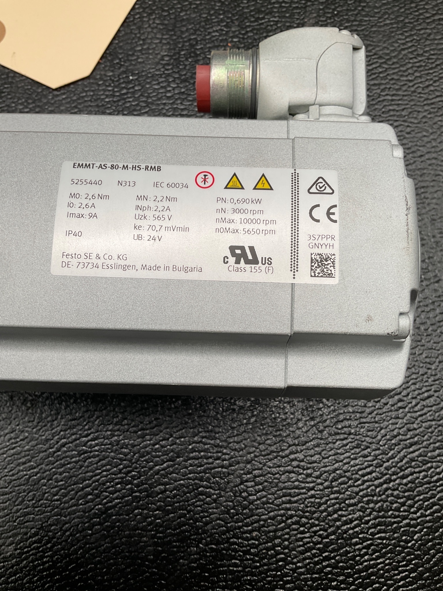 FESTO EMMT-AS-80-M-HS-RMB SERVO MOTOR 10000RPM ABSOLUTE ENCODER USED 5