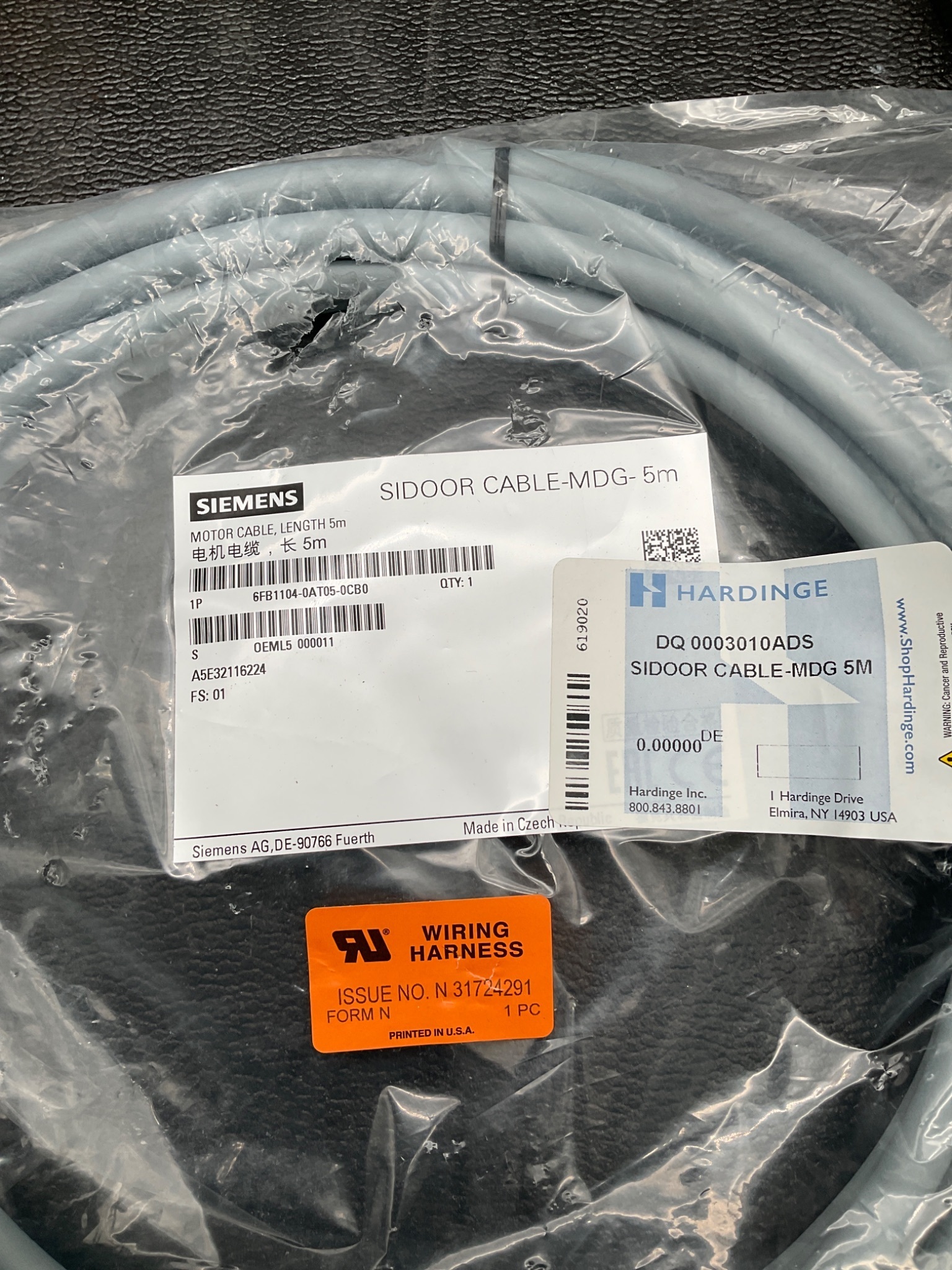 SIEMENS 6FB1104-0AT05-0CB0 SIDOOR MOTOR CABLE 5M NEW 5