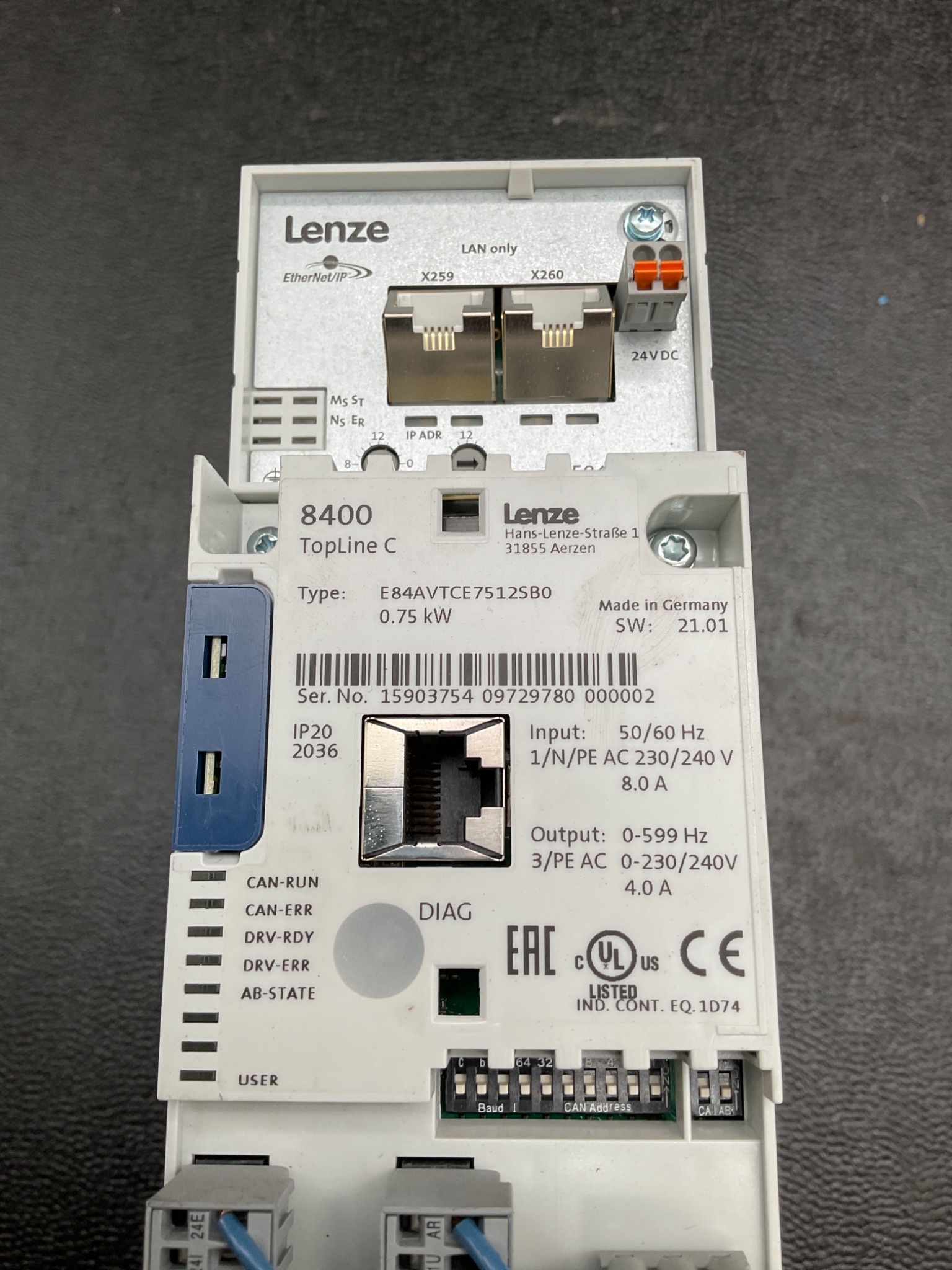 LENZE E84AVTCE7512SB0 FREQUENCY INVERTER 0.75KW USED 1