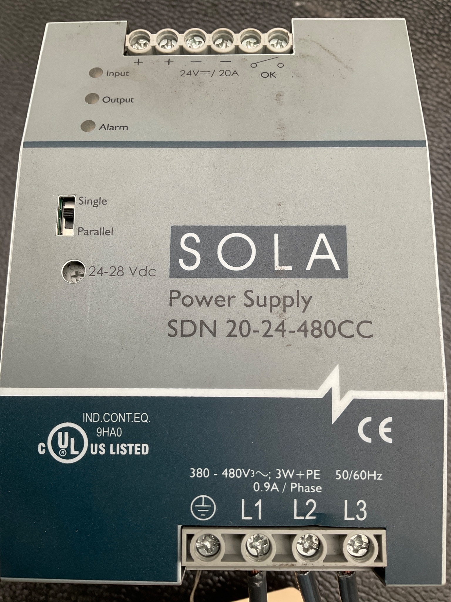 SOLA SDN 20-24-480CC DIN RAIL POWER SUPPLY 24VDC 20A USED 2