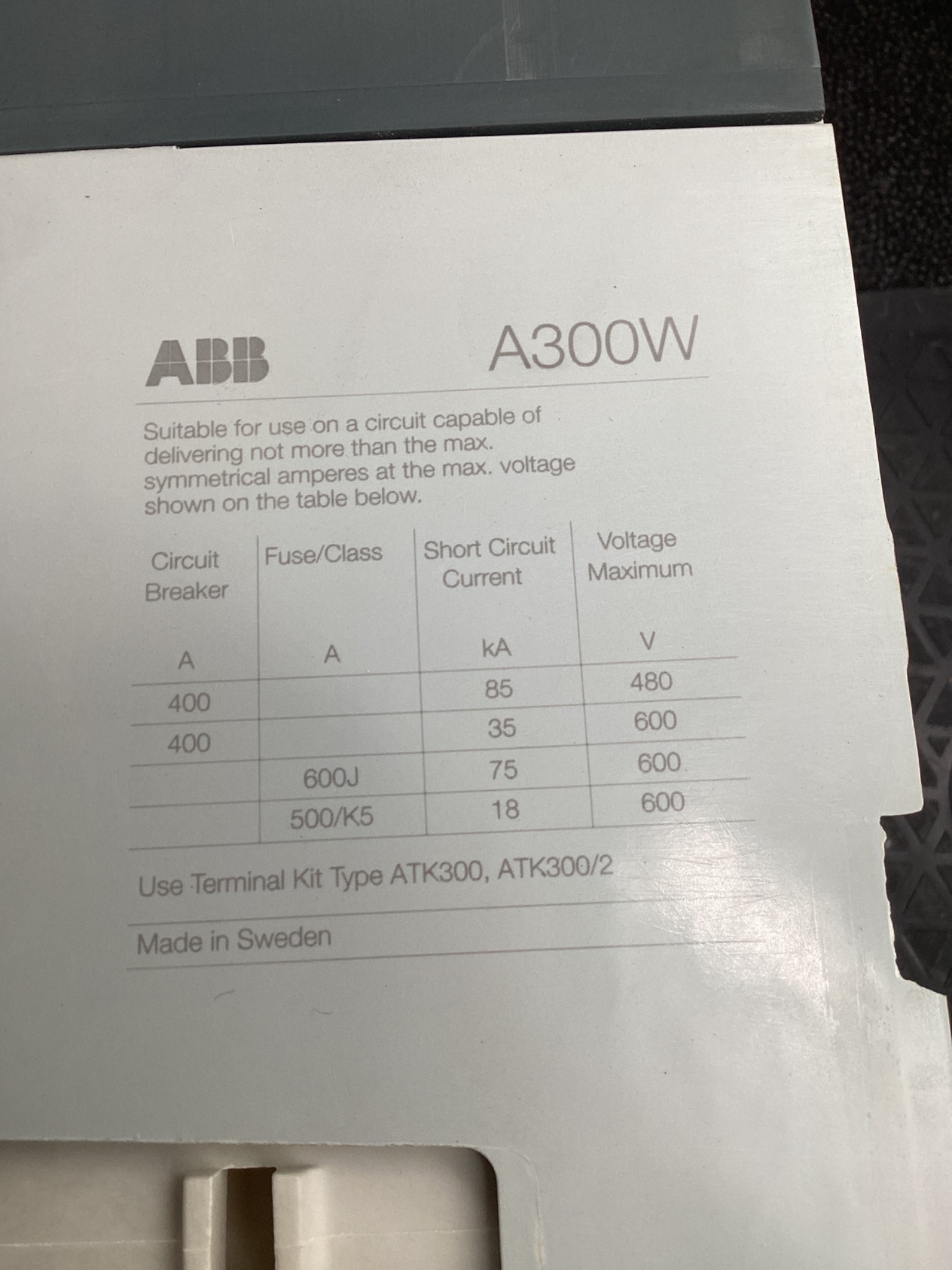ABB A300W-20 Welding Isolation Contactor 400A 600V USED 5