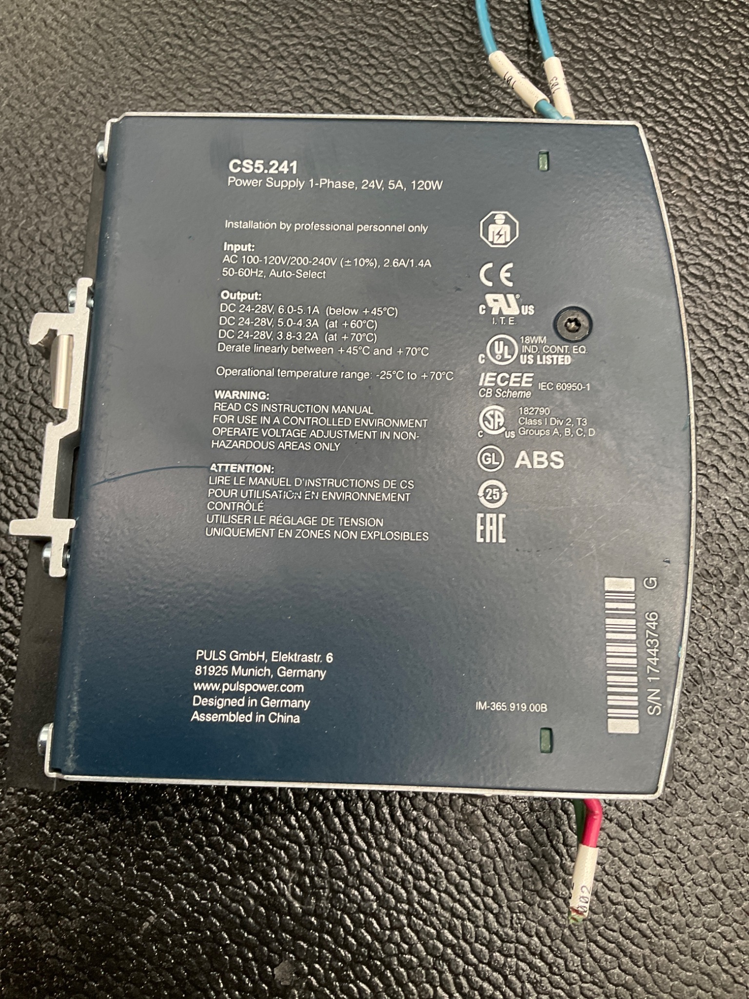PULSPOWER CS5.241 DIN Rail Power Supply 24V 5A 120W USED 1