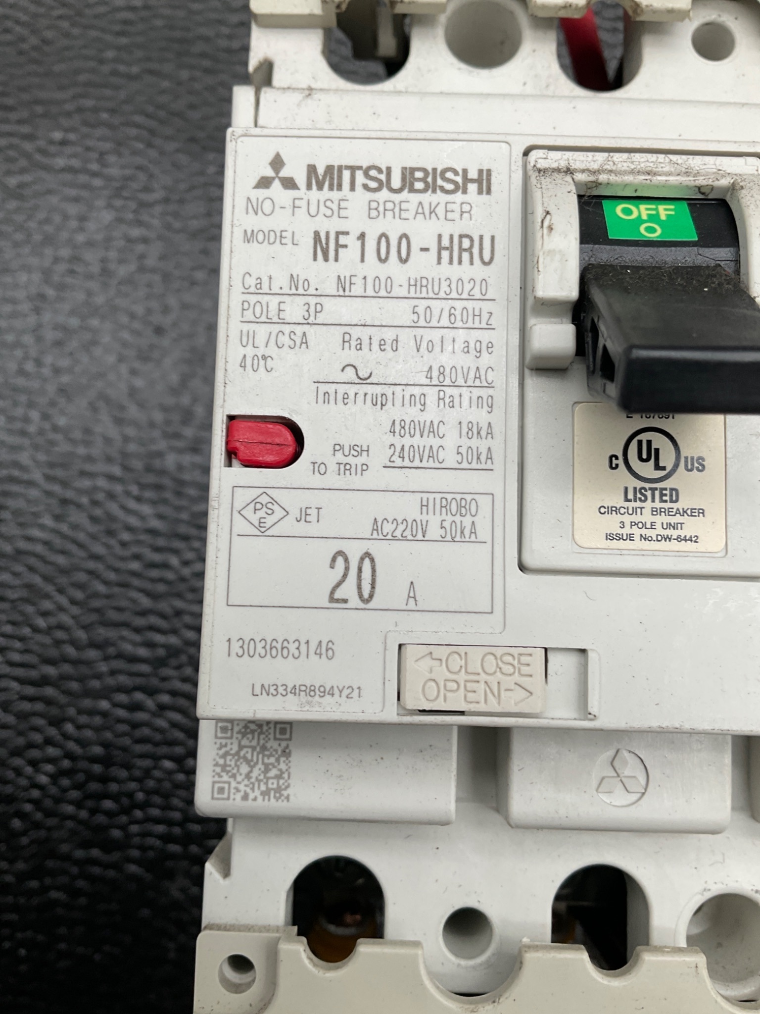 MITSUBISHI NF100-HRU Molded Case Circuit Breaker 3P 15A USED 4