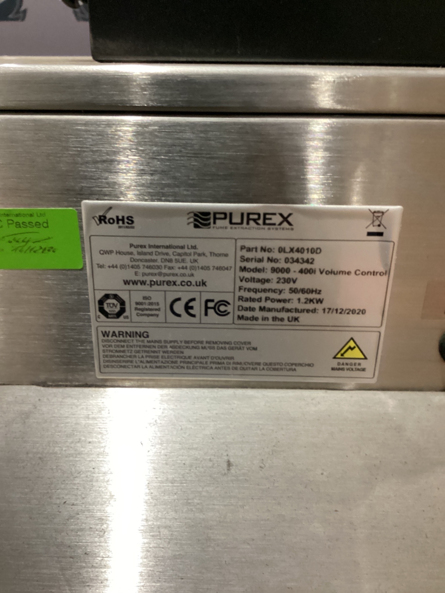 PUREX 0LX4010D 400i Digital Fume Extraction Unit 230V USED 4