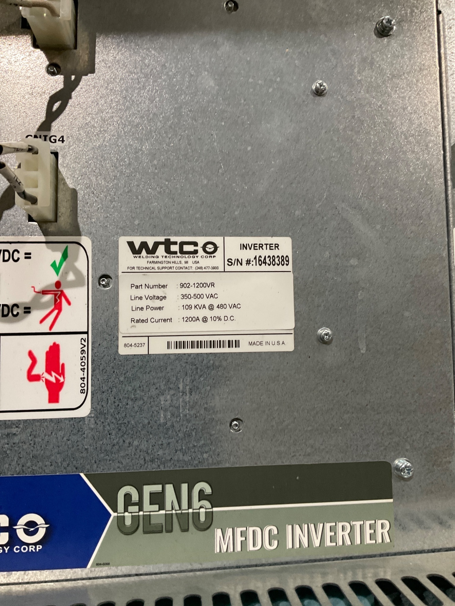 WTC 902-1200VR Gen6 MFDC Inverter 350–500VAC Processor Software USED 1