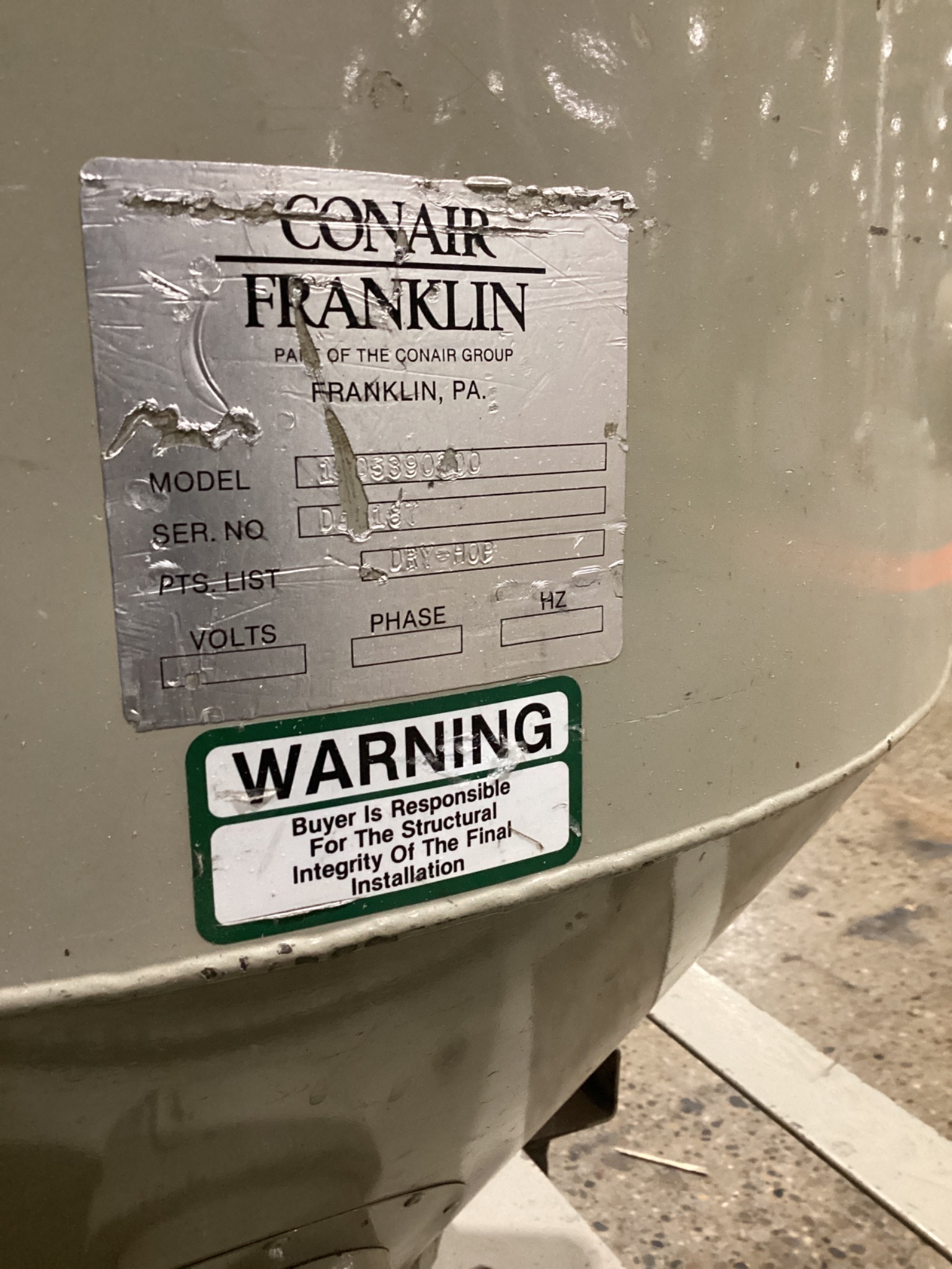 CONAIR FRANKLIN 1805390200 DRY HOPPER USED 4