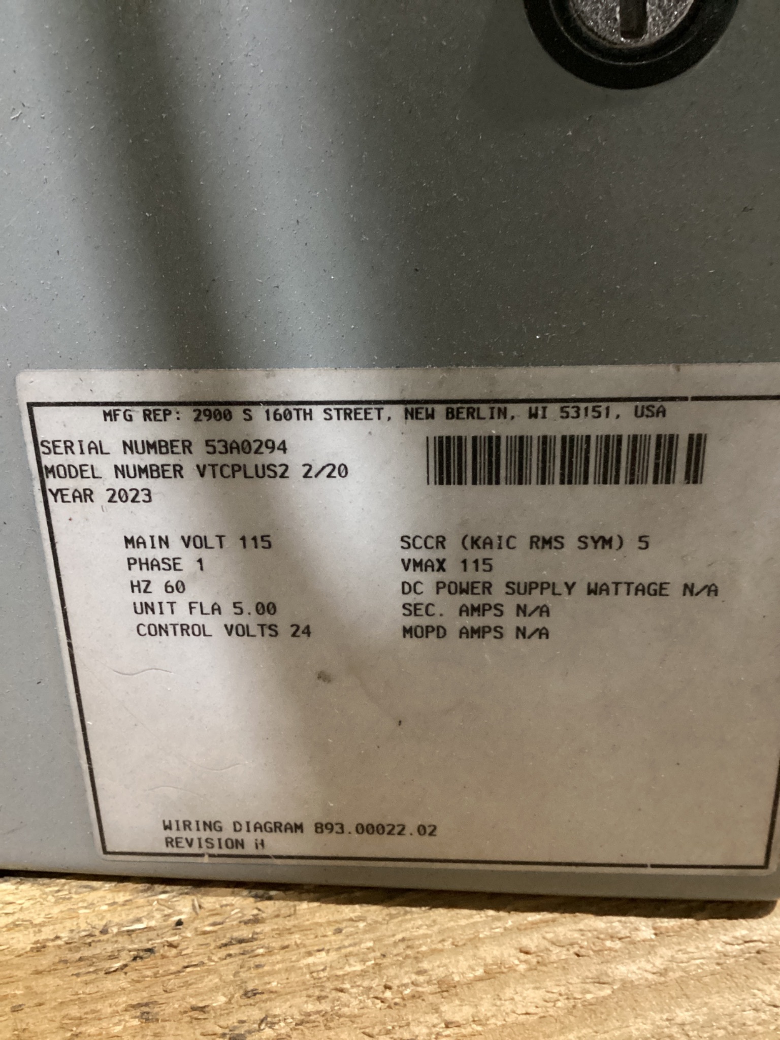AEC VTCPLUS2 2/20 MATERIAL HANDLING CONTROL PANEL 115V USED 4