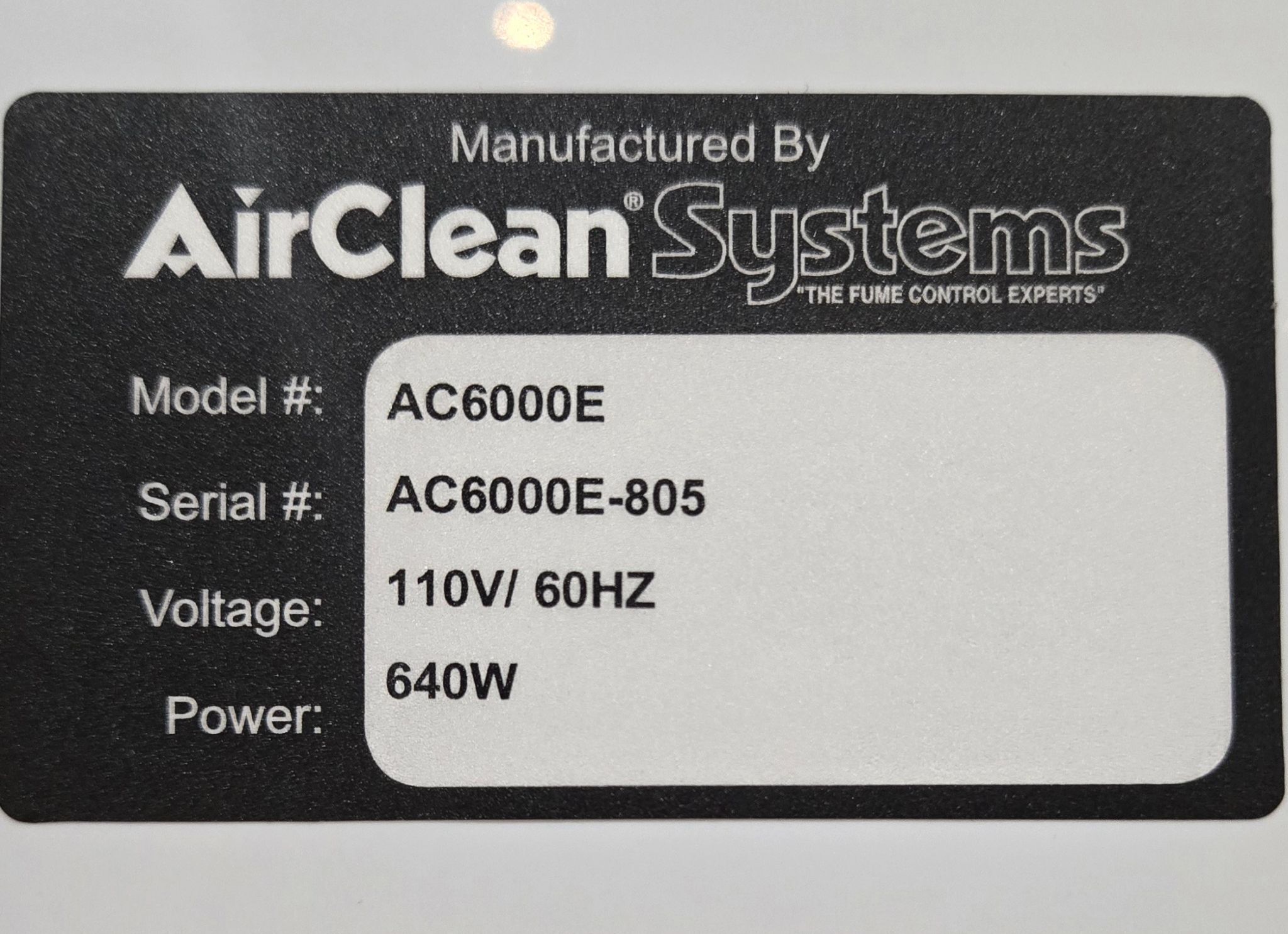 AIRCLEAN SYSTEMS AC6000E Fume Hood USED 8