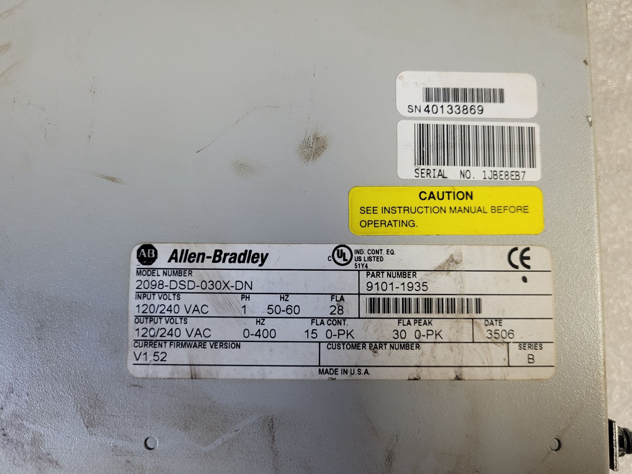 ALLEN BRADLEY 2098-DSD-030X-DN Ultra 3000i Servo Drive 3kW DeviceNet USED 2