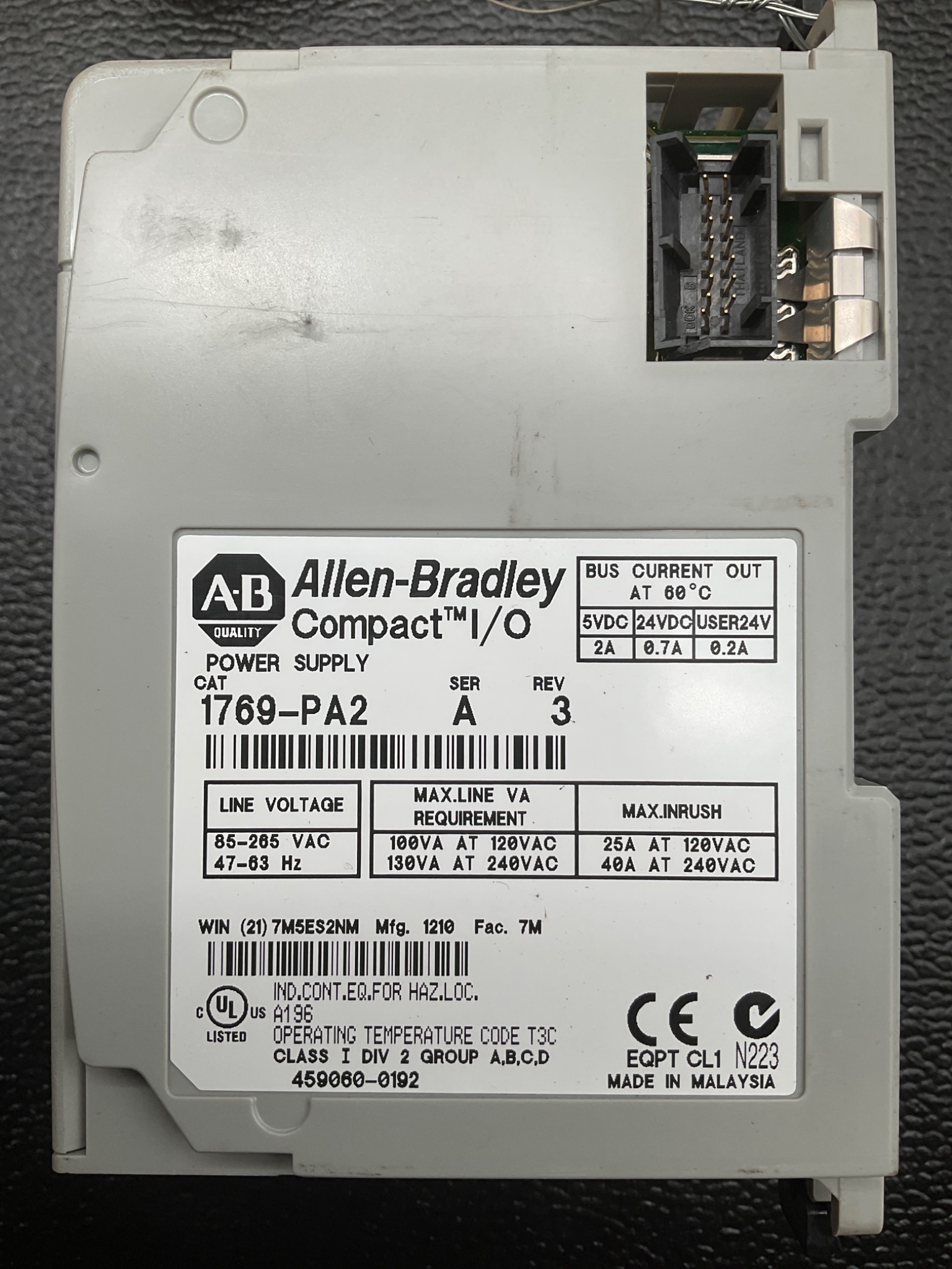 ALLEN BRADLEY 1769-PA2 /A CompactLogix AC Power Supply USED 3