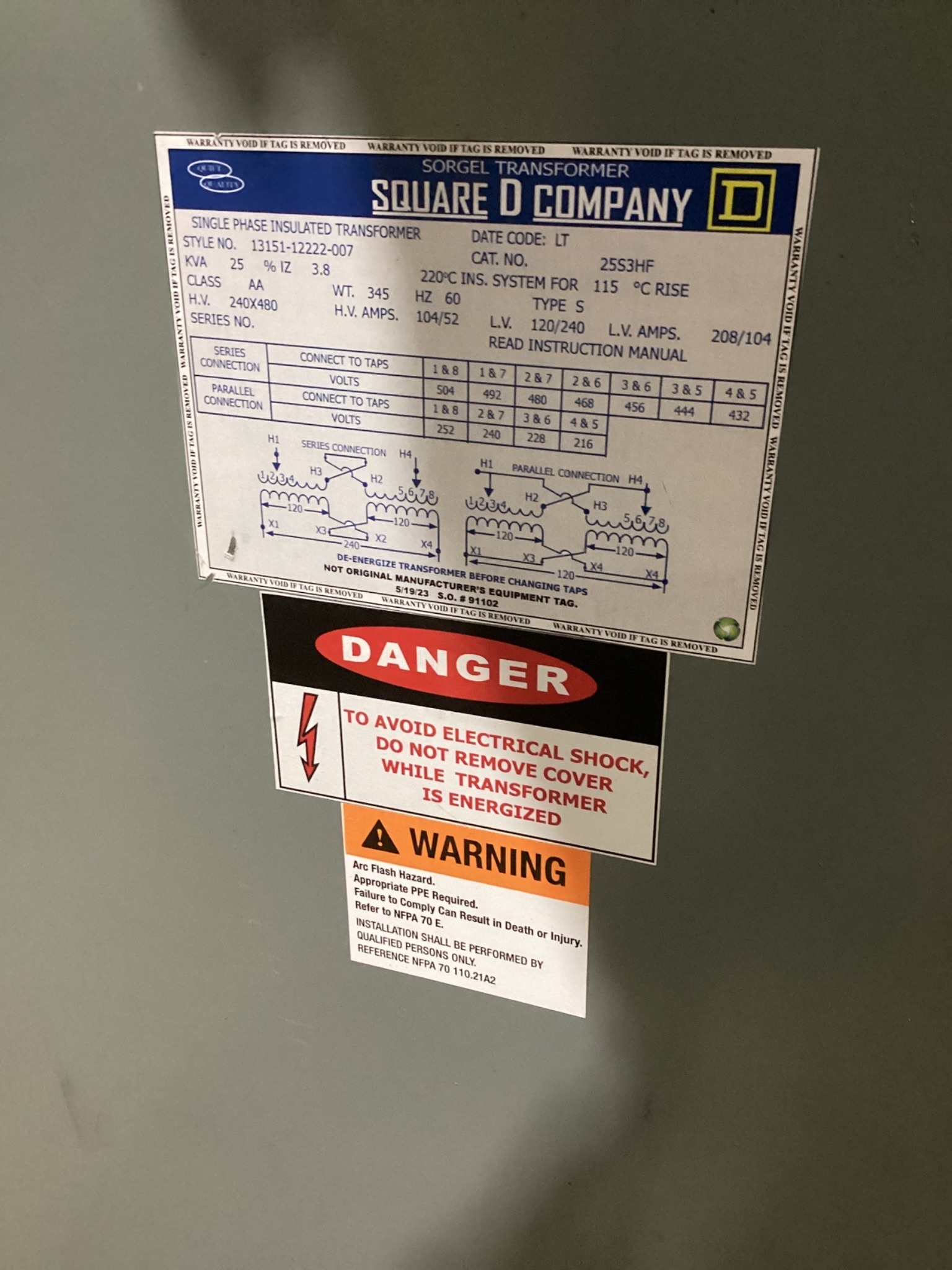 SQUARE D 25S3HF 25KVA Dry-Type Transformer 1PH USED 5