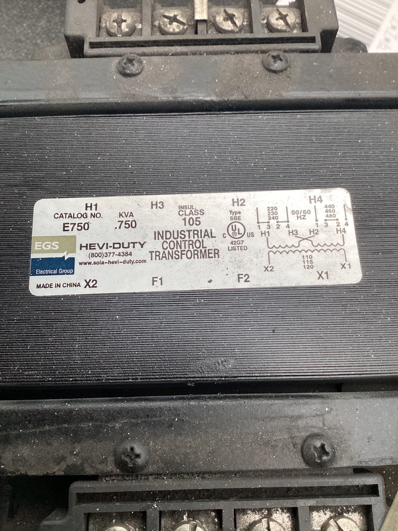 SolaHD EMERSON E750 0.75KVA Control Transformer USED 4