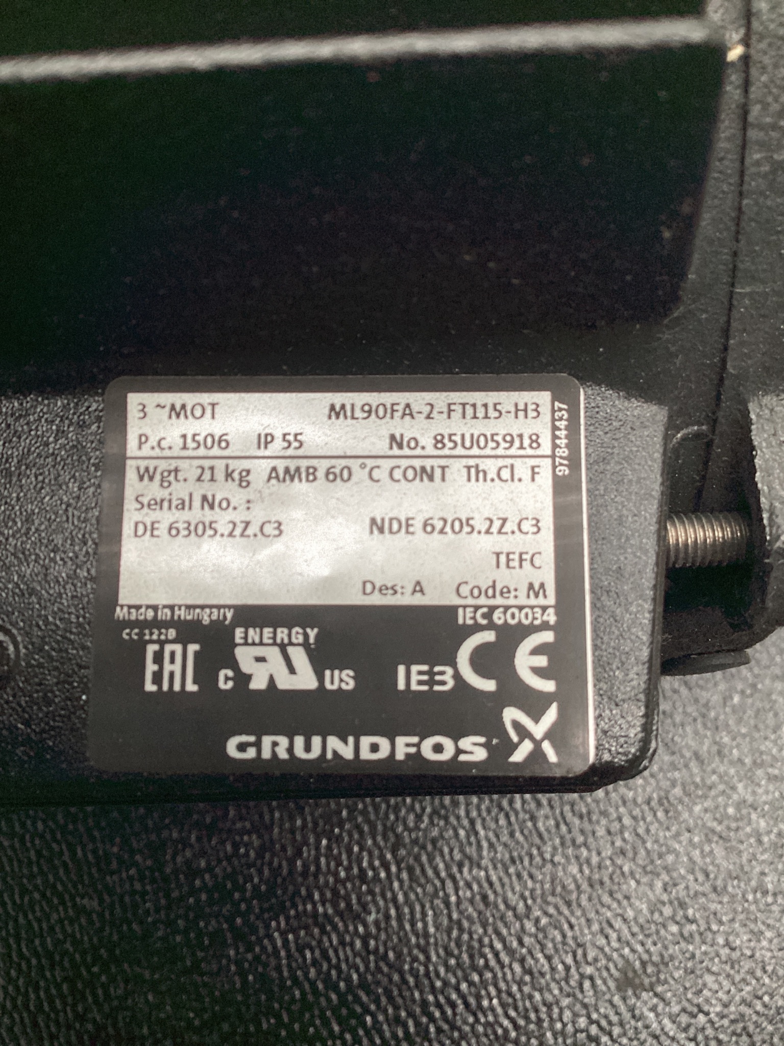 GRUNDFOS ML90FA-2-FT115-H3 3.7kW 400V 2-Pole AC Motor TEFC NEW 4