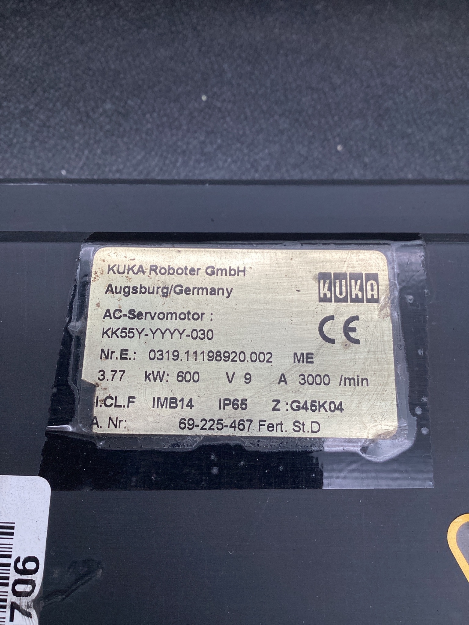 KUKA KK55Y-YYYY-030 3.77kW 600V AC Servo Motor 3000RPM USED 6