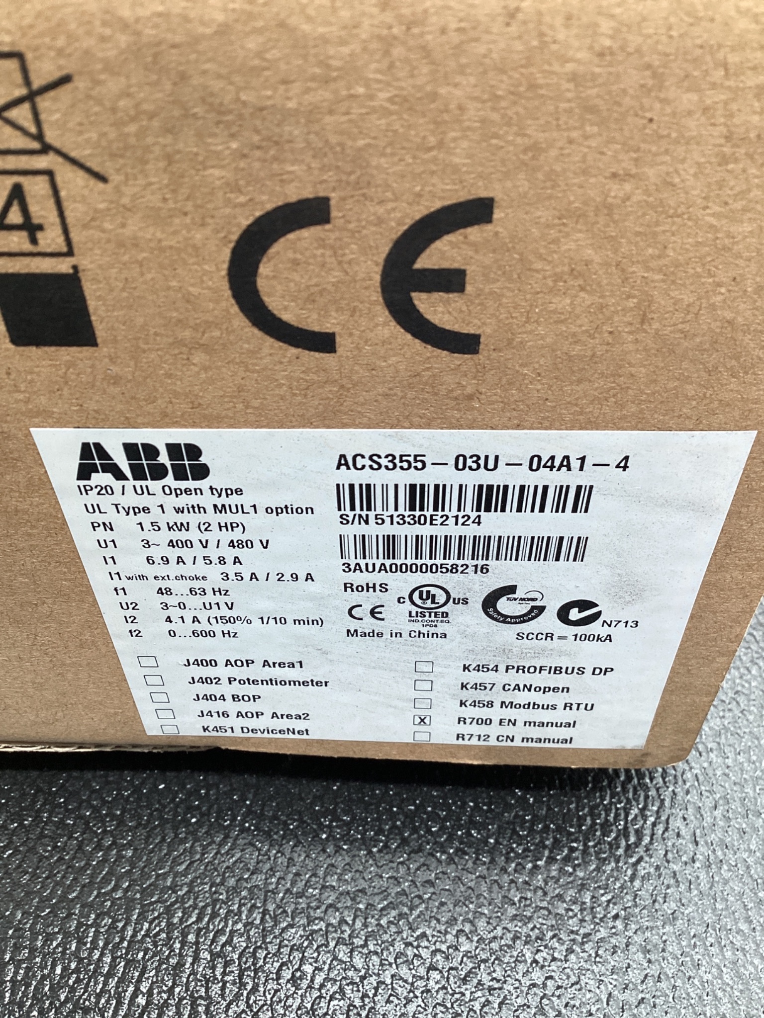 ABB ACS355-03U-04A1-4 2HP 480V AC Machinery Drive IP20 NEW 5