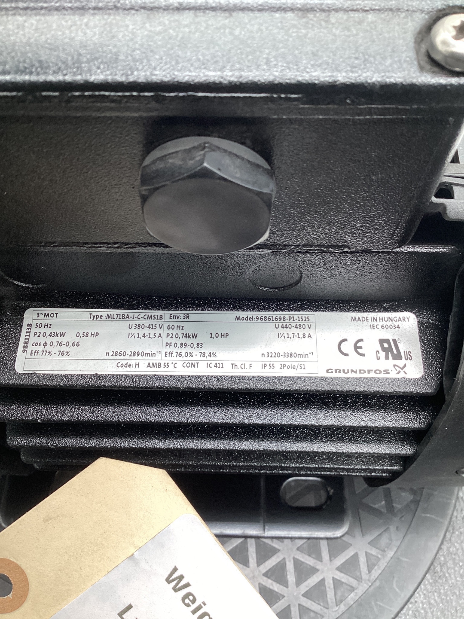 GRUNDFOS ML71BA-J-C-CMS1B 0.75HP 3PH TEFC Motor 3540RPM NEW 5