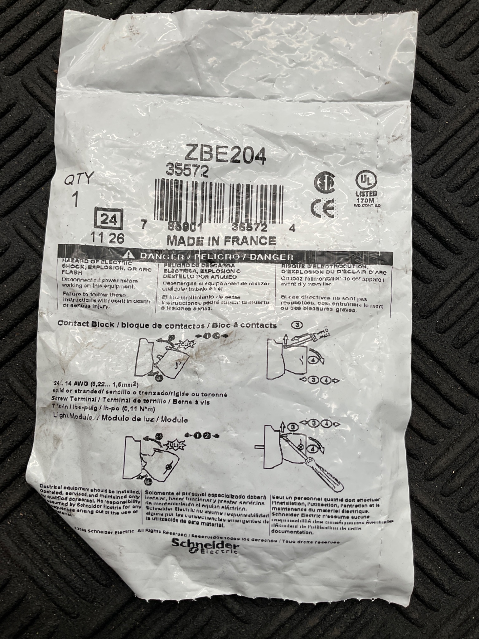 SCHNEIDER ELECTRIC ZBE204 Contact Block 2NC Harmony XB4 Screw Clamp NEW 1