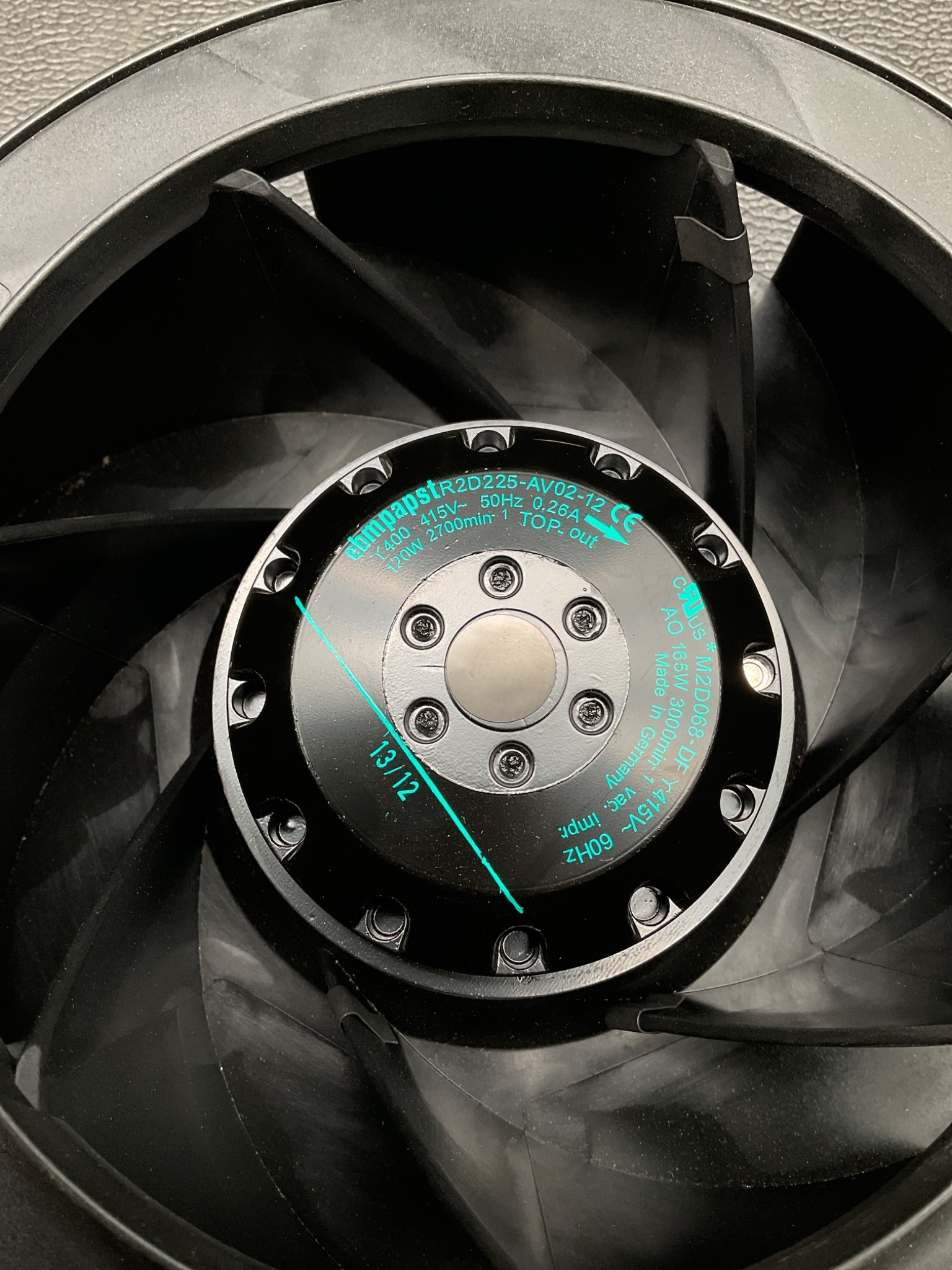 EBM-PAPST R2D225-AV02-12 Centrifugal Cooling Fan 115V 1300 RPM USED 1