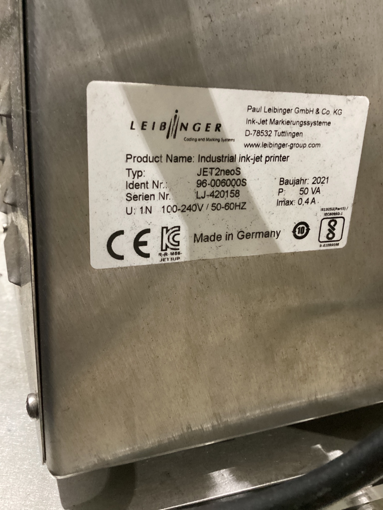 LEIBINGER JET2 NEO Continuous Inkjet Printer USED 4