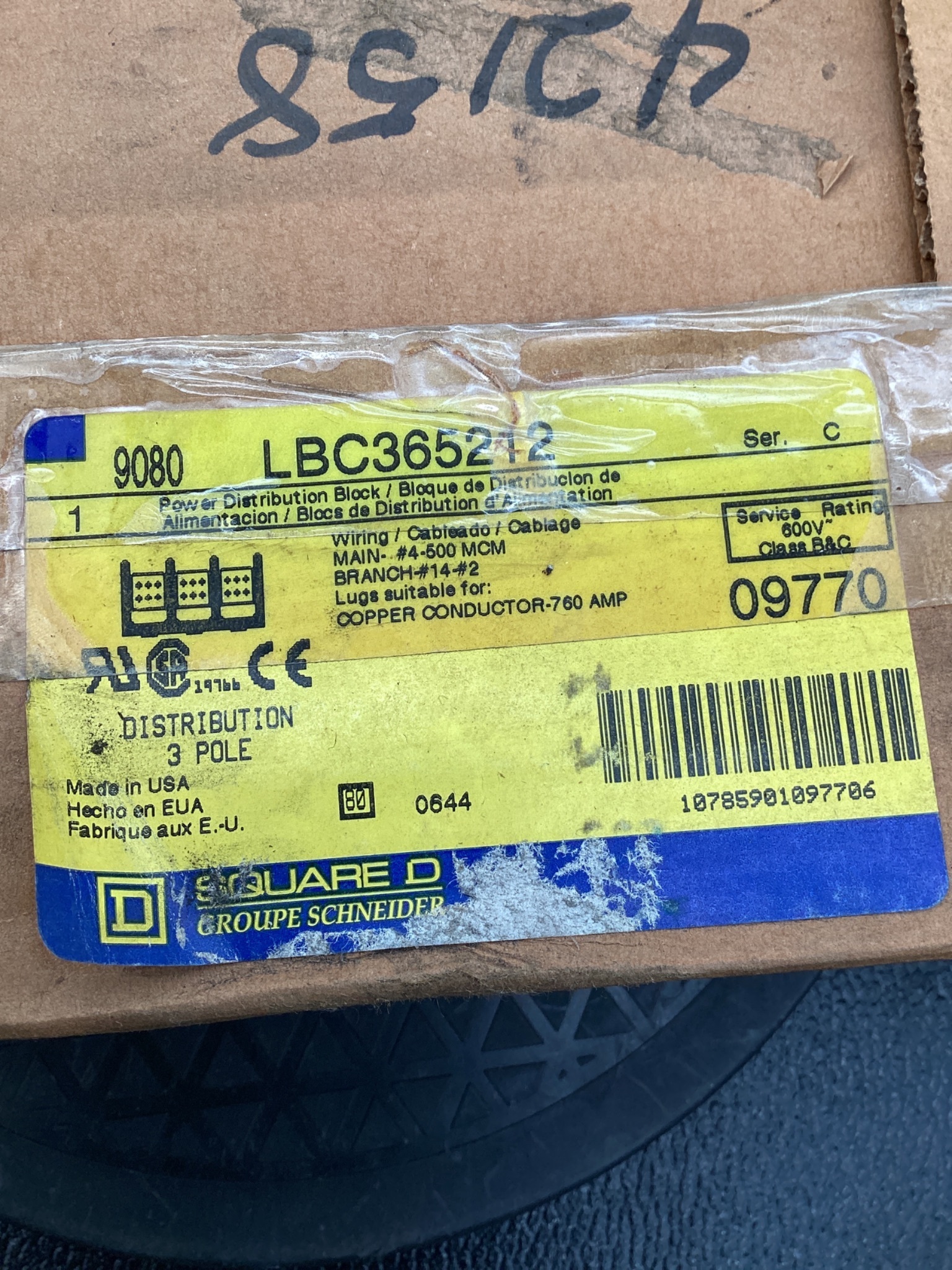SQUARE D 9080 LBC365212 Power Distribution Block 760A 600V NEW 4