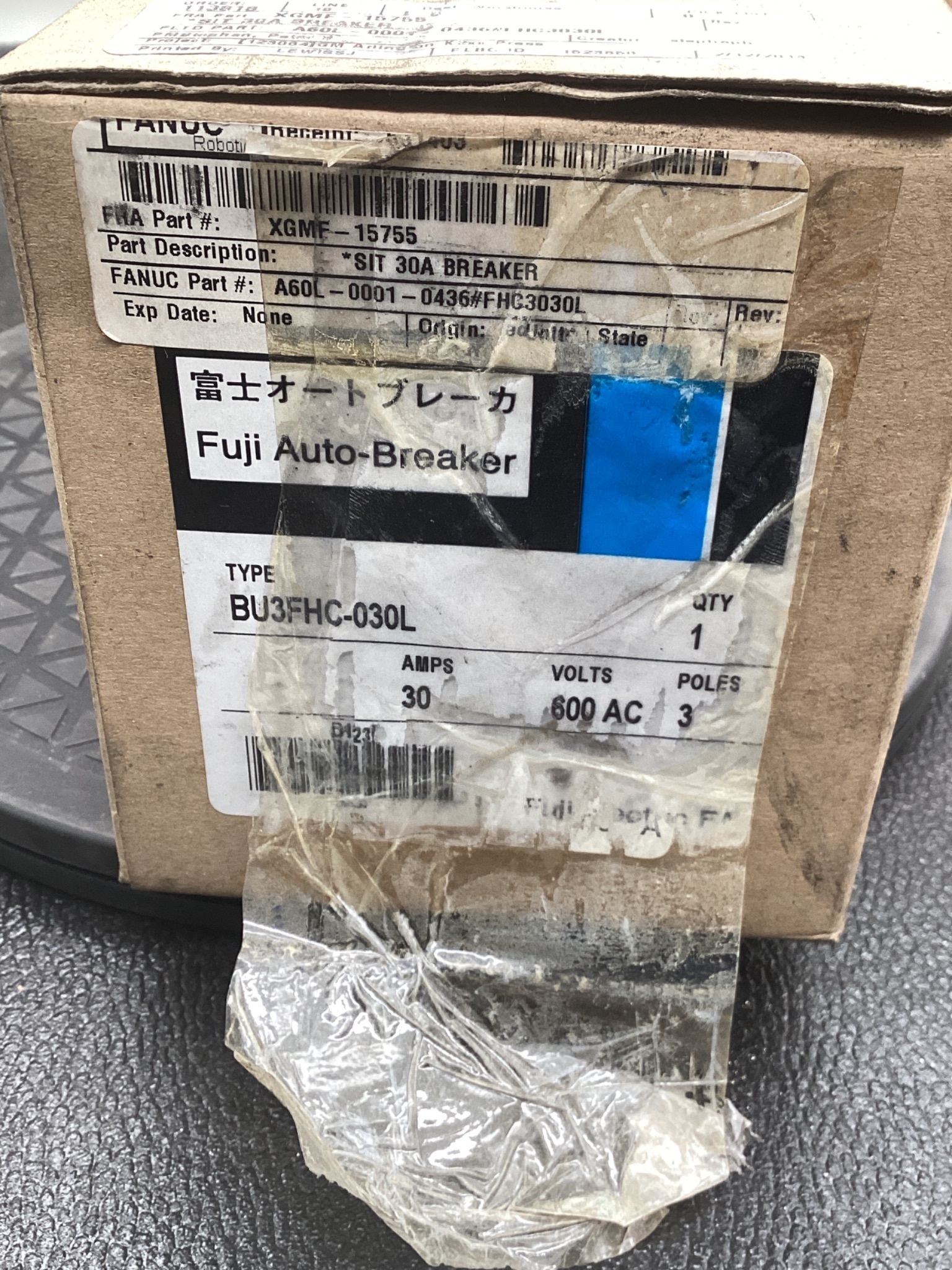 FUJI BU3FHC-030L Molded Case Circuit Breaker 30A 600VAC 3-Pole NEW 3