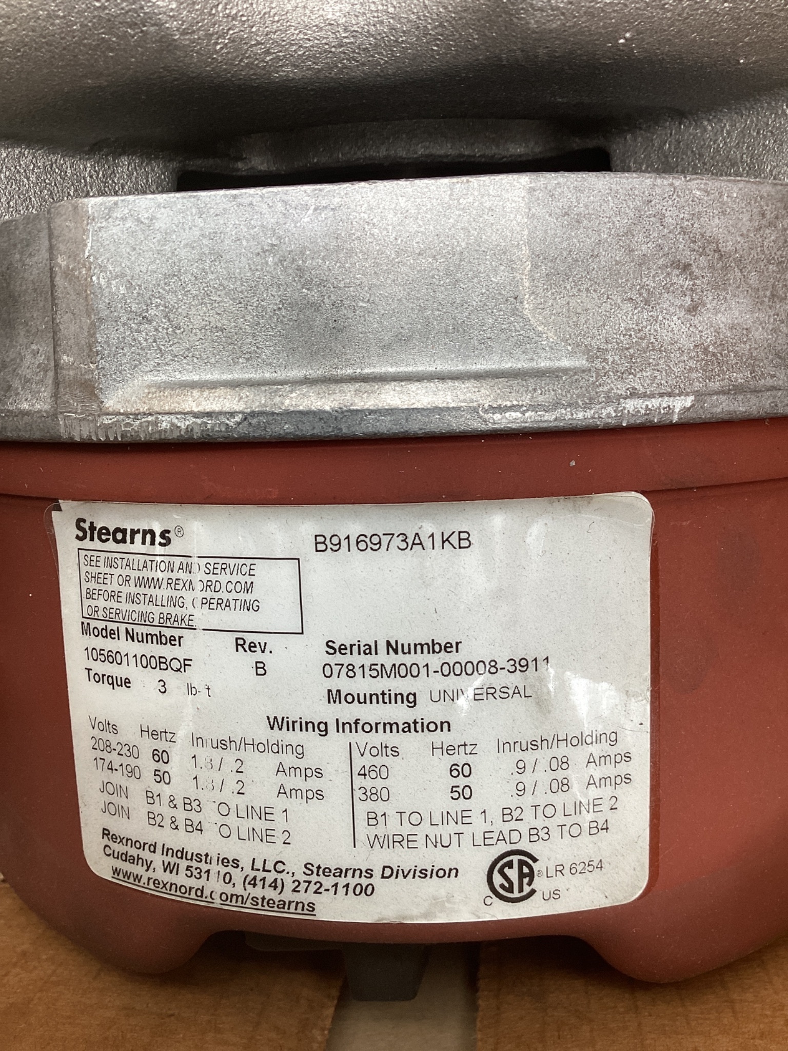 MARATHON 056T17F5348 1/3 HP 3PH Brake Motor 1725 RPM NEW 2